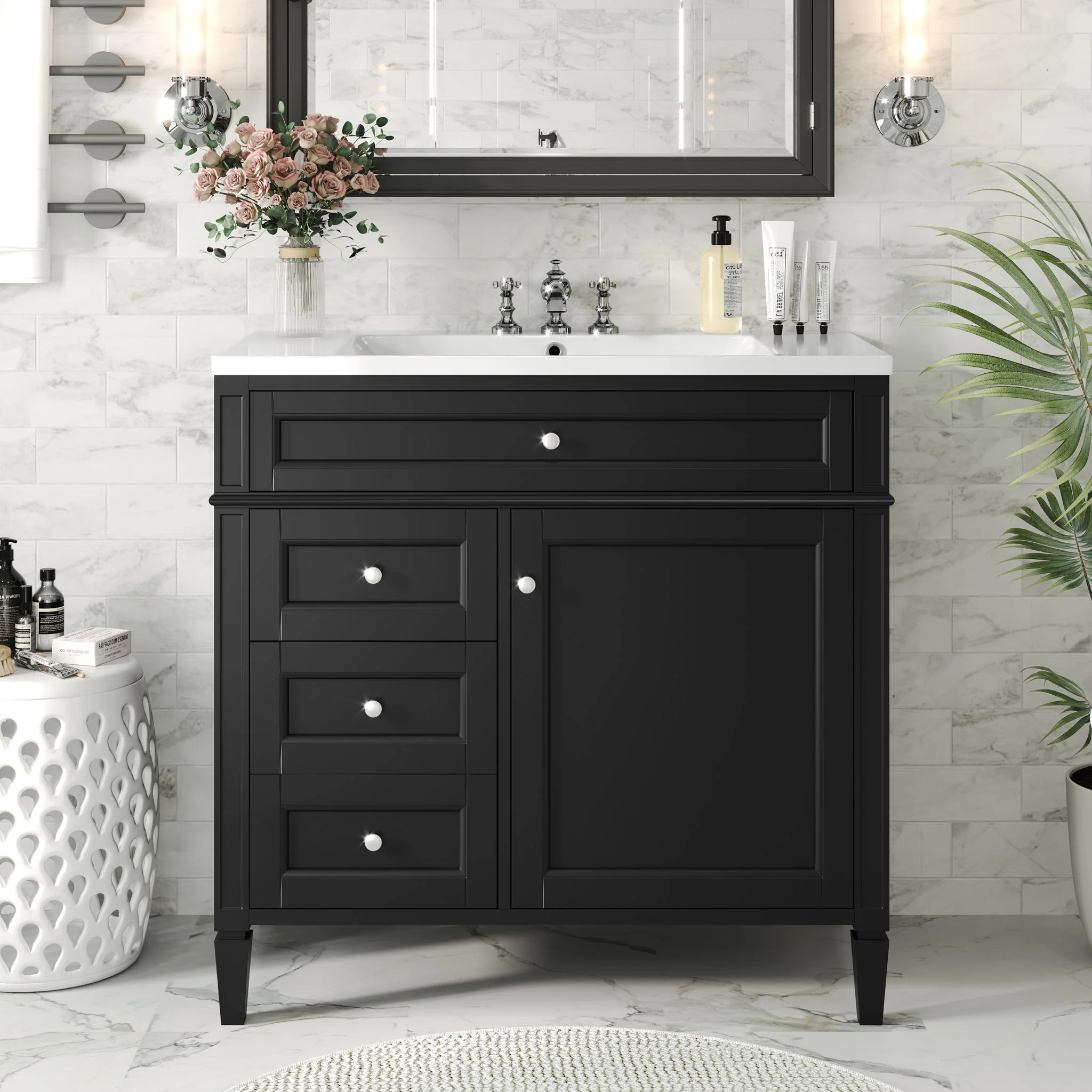 Single Bathroom Basin Sink, Vanity Top Only With 3 Faucet Holes - Image 4