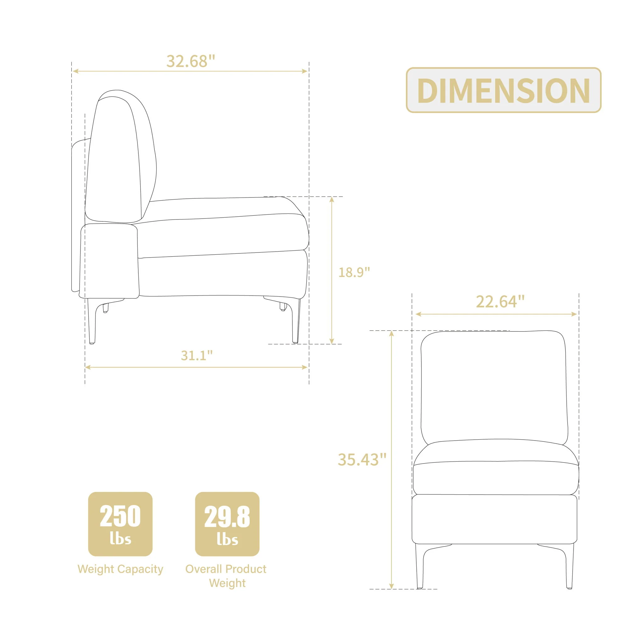 Single Couch Modular Armless Accent Chair With Back Cushion - Image 4