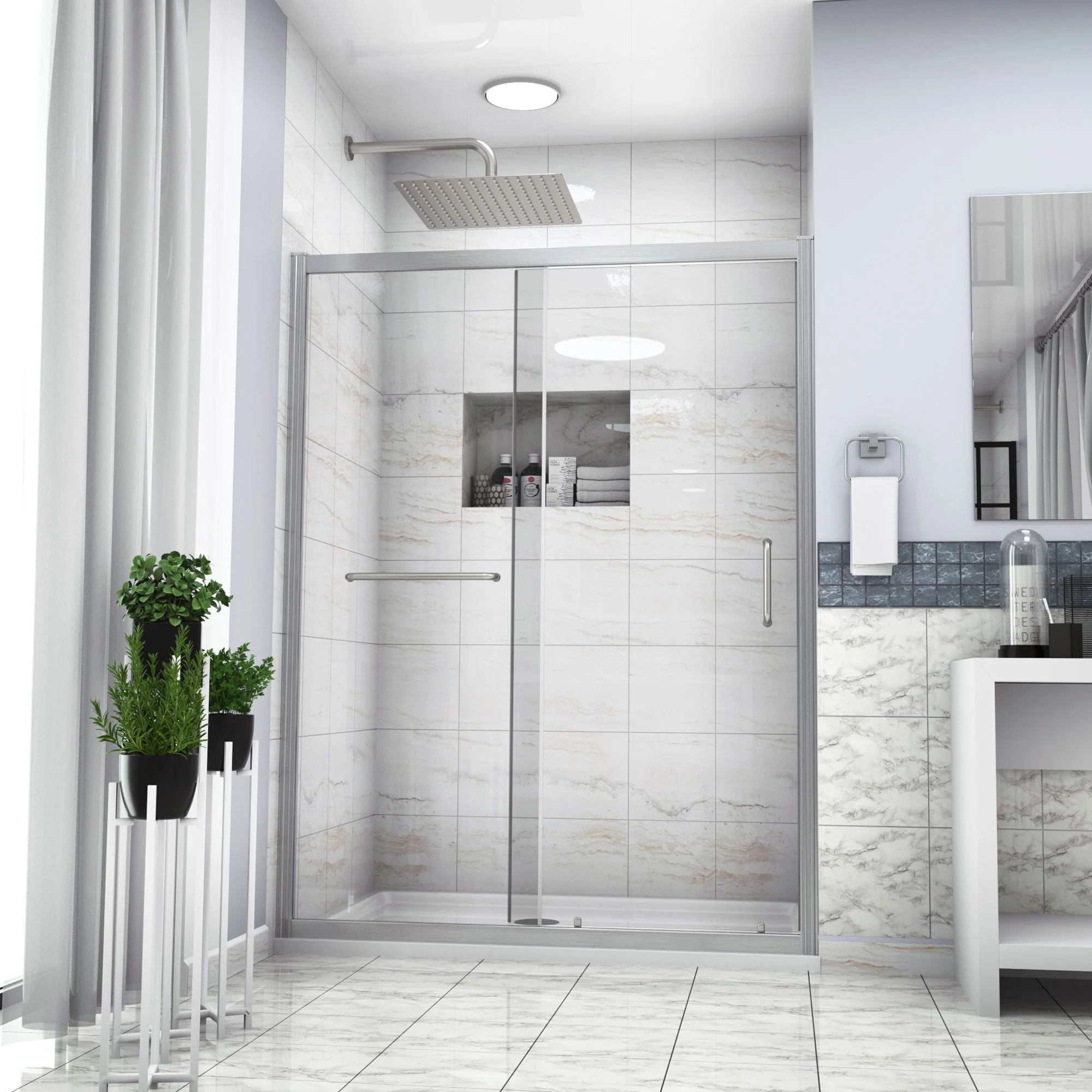 Single Sliding Bypass Shower Door, Tempered Glass Enclosure - Image 5