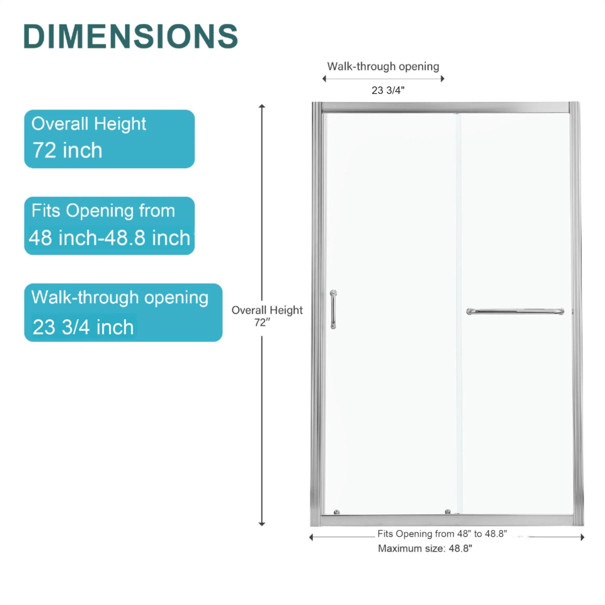 Single Sliding Bypass Shower Door, Tempered Glass Enclosure - Image 8