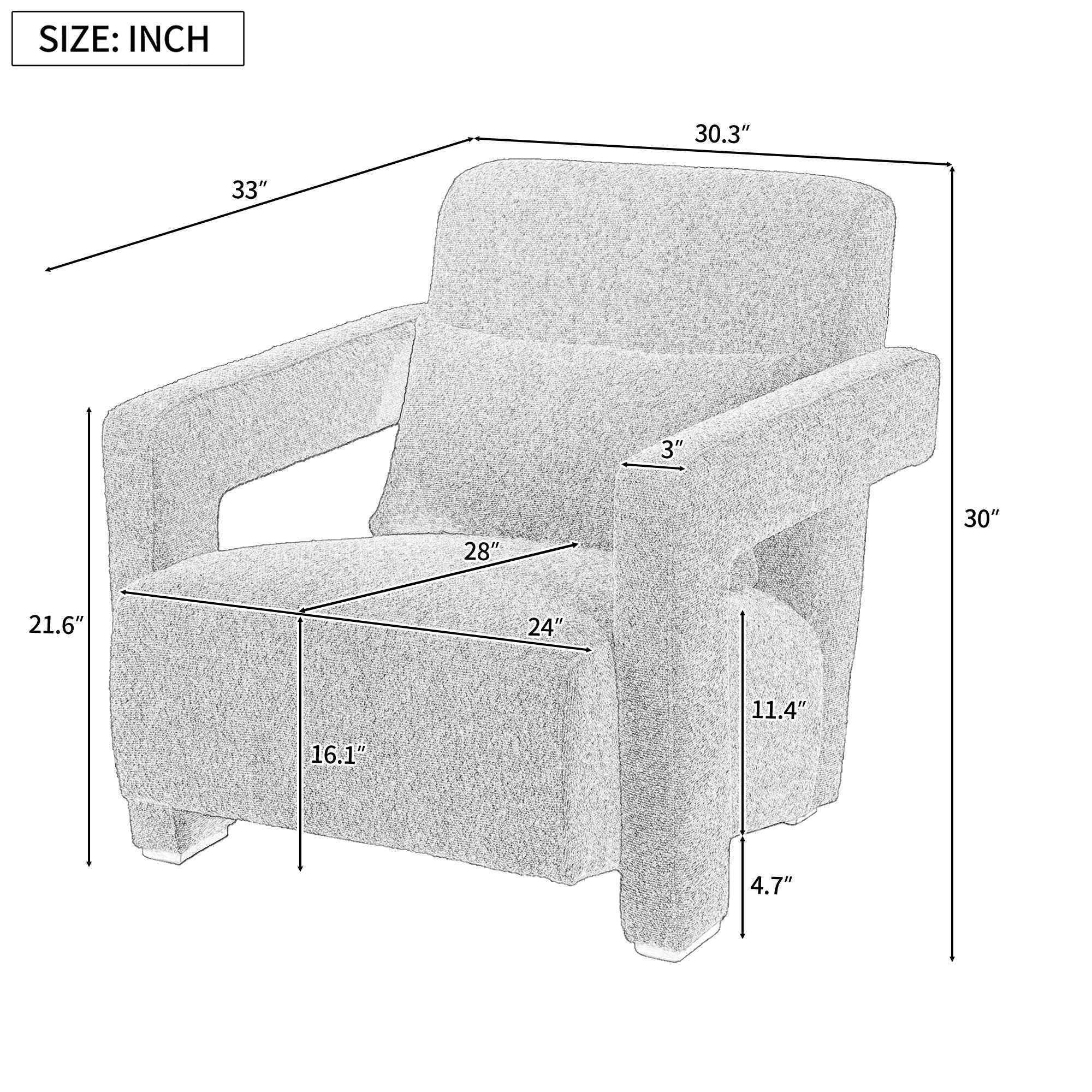 Sleek Right Angle Armrests, Ergonomic Lumbar Support, Square Wooden Block Legs, Inclined Seat For Comfort, Artistic Statement Piece For Living Room, Bedroom And Study - Image 3