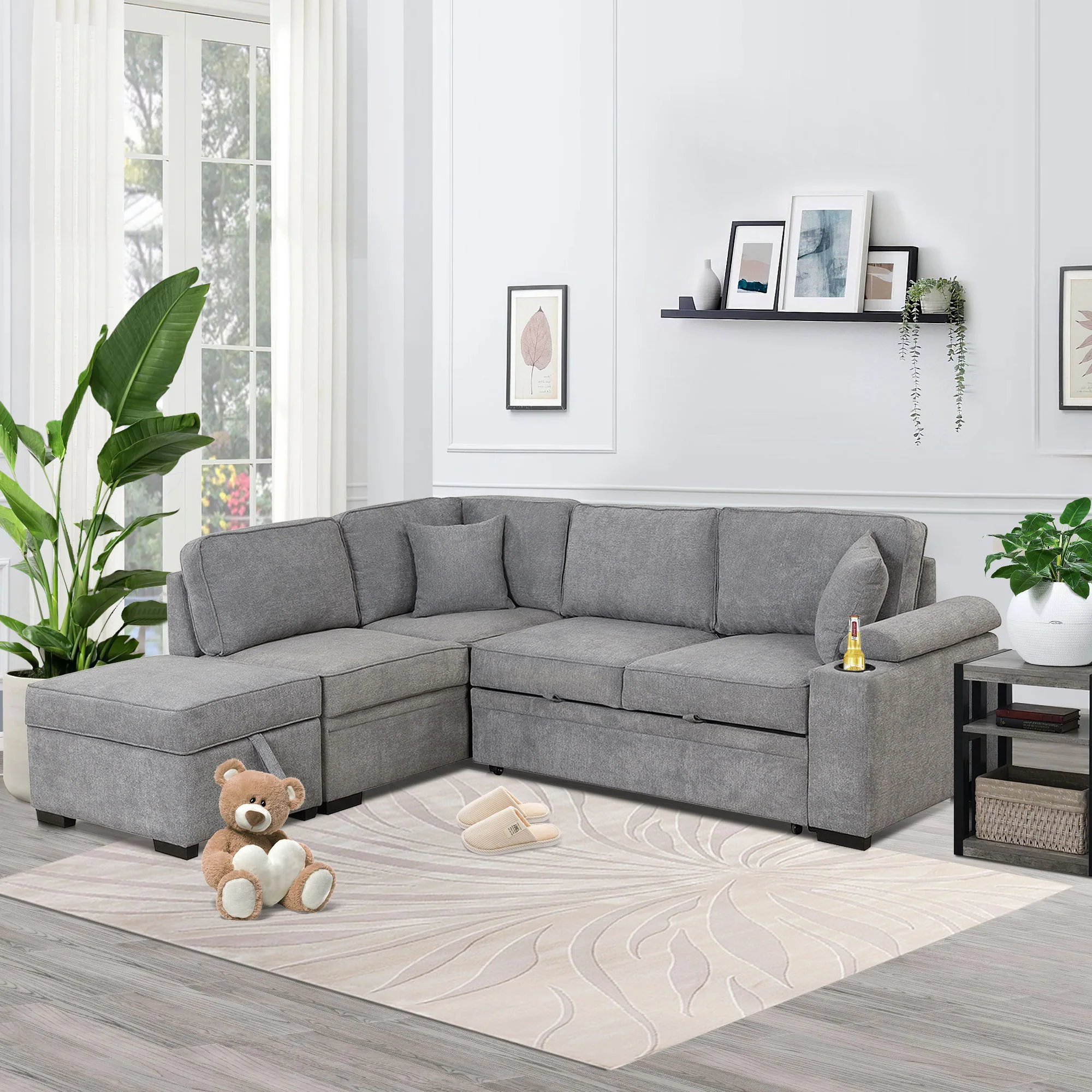 Sleeper Sofa Bed, 2 In 1 Pull Out Sofa Bed L Shape Couch With Storage Ottoman For Living Room, Bedroom Couch And Small Apartment - Image 10