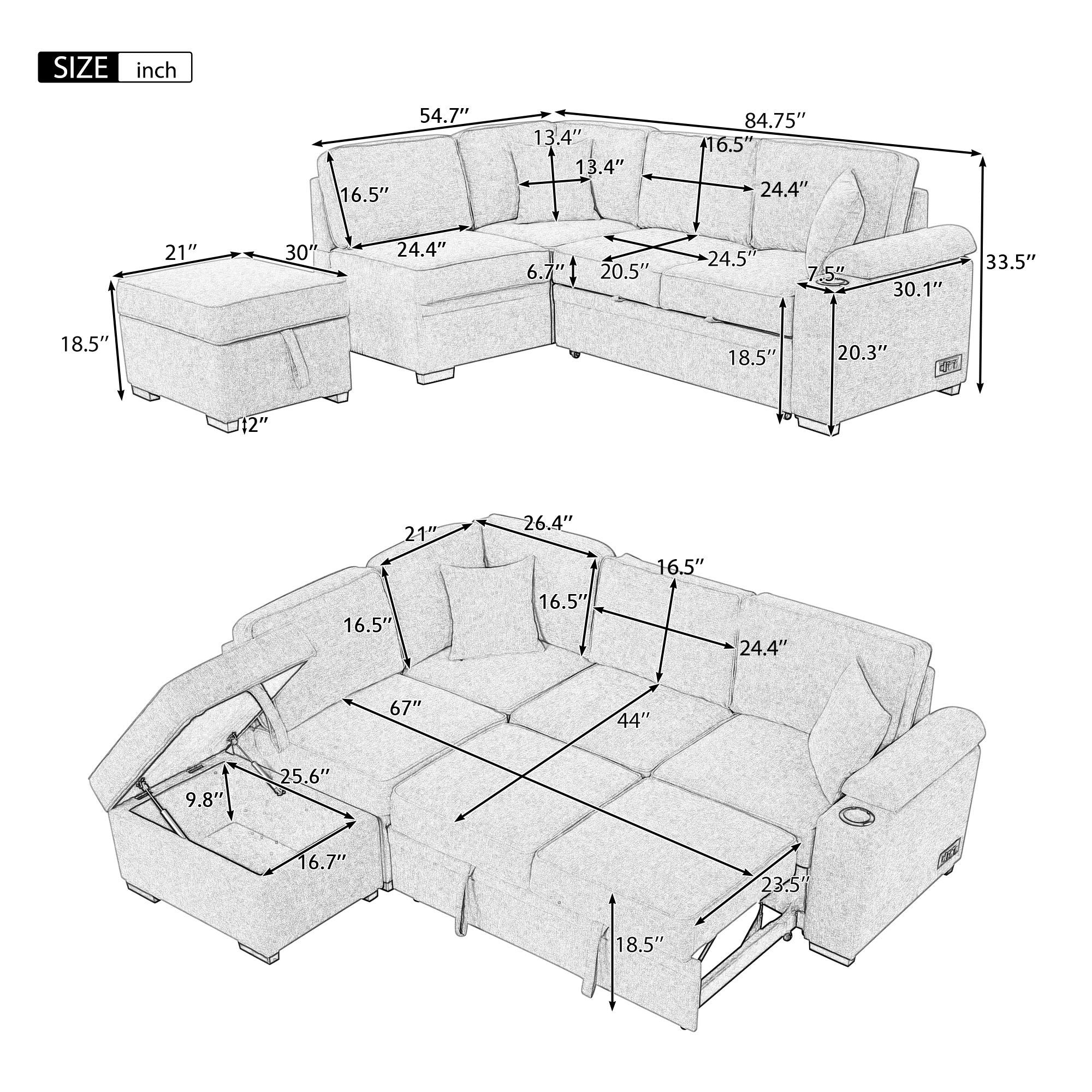 Sleeper Sofa Bed, 2 In 1 Pull Out Sofa Bed L Shape Couch With Storage Ottoman For Living Room, Bedroom Couch And Small Apartment - Image 11