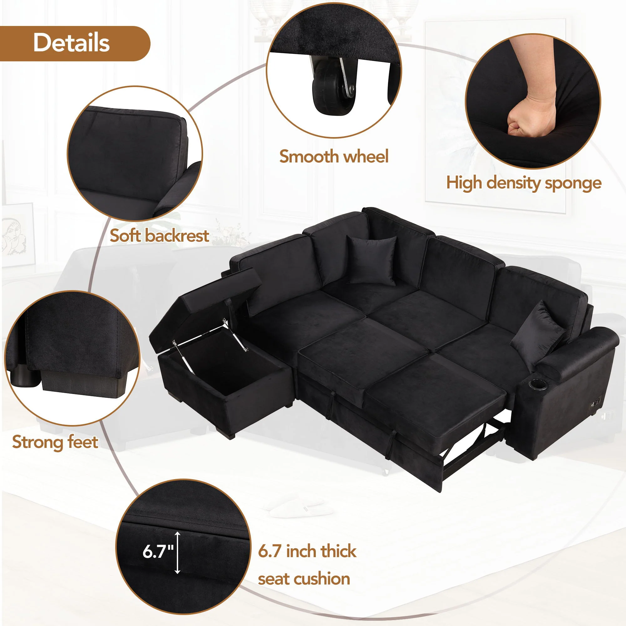 Sleeper Sofa Bed, 2 In 1 Pull Out Sofa Bed L Shape Couch With Storage Ottoman For Living Room, Bedroom Couch And Small Apartment - Image 13