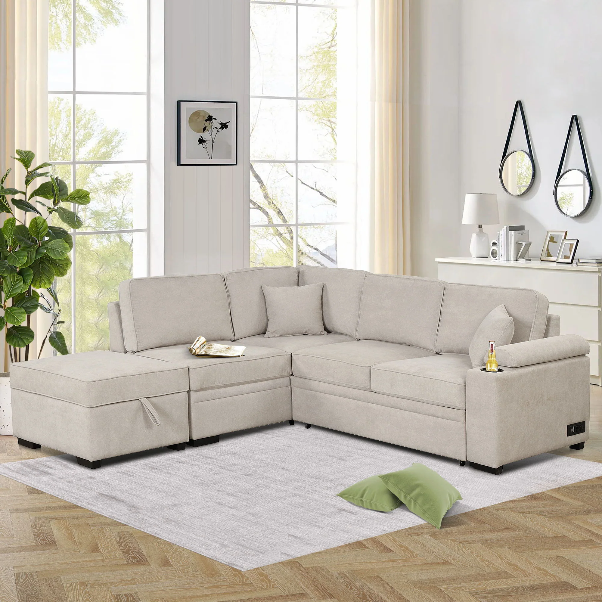 Sleeper Sofa Bed, 2 In 1 Pull Out Sofa Bed L Shape Couch With Storage Ottoman For Living Room, Bedroom Couch And Small Apartment - Image 7