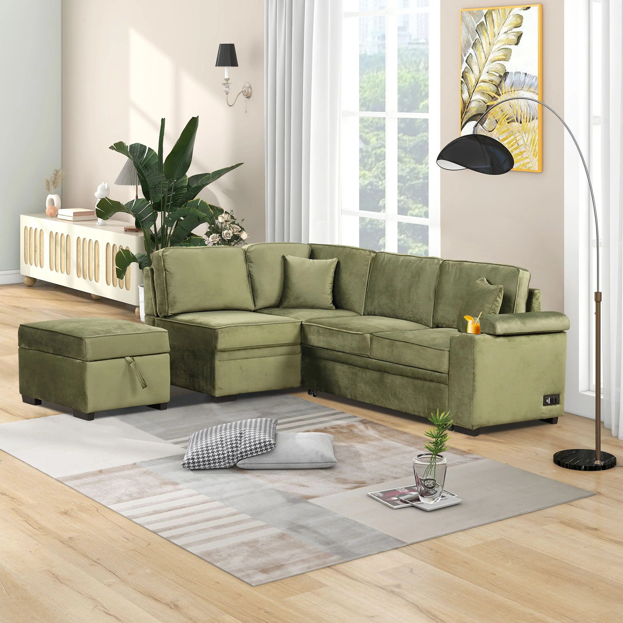Sleeper Sofa Bed, 2 In 1 Pull Out Sofa Bed L Shape Couch With Storage Ottoman For Living Room, Bedroom Couch And Small Apartment - Image 8