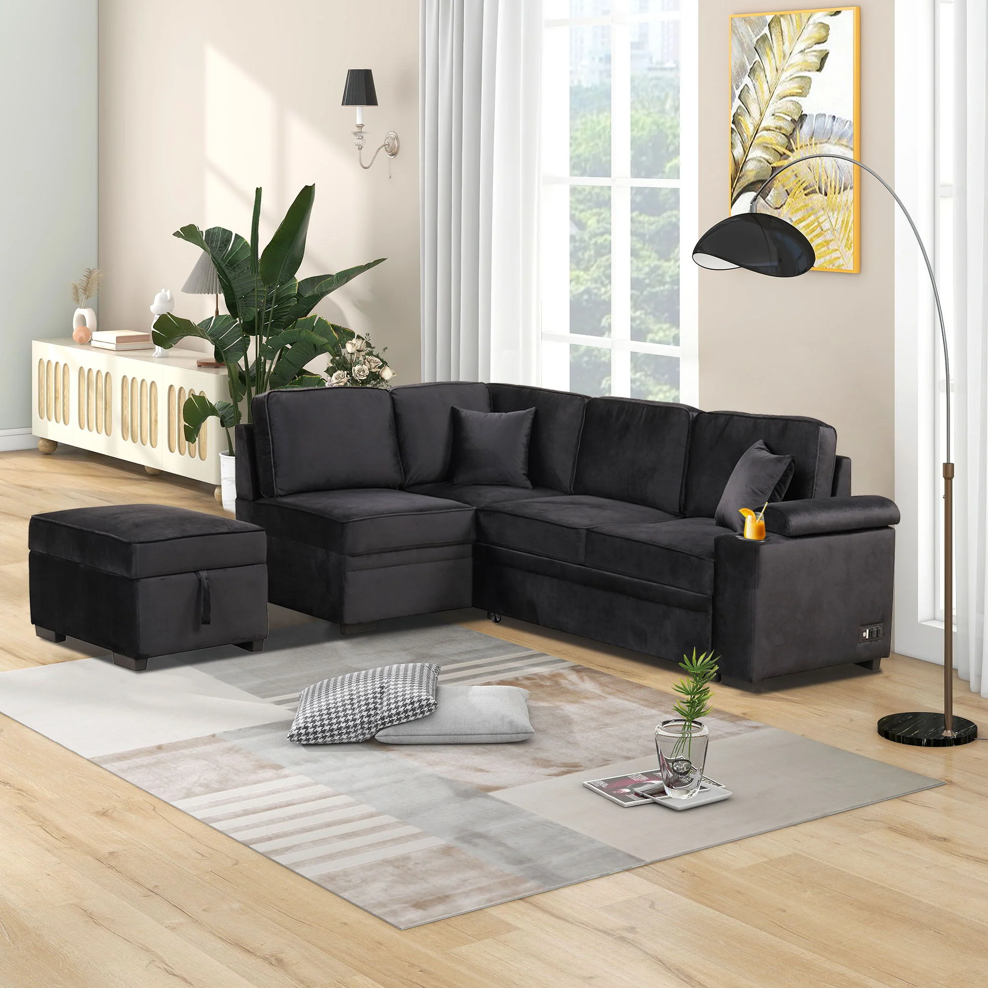 Sleeper Sofa Bed, 2 In 1 Pull Out Sofa Bed L Shape Couch With Storage Ottoman For Living Room, Bedroom Couch And Small Apartment - Image 9