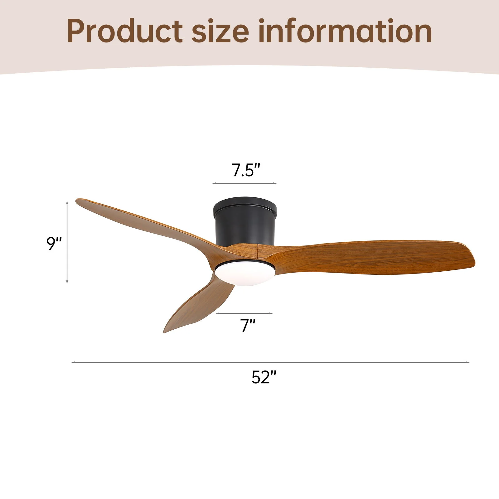 Smart Ceiling Fan With Remote Control, 3 Blades, Dimmable LED Light, Reversible DC Motor - Black - Image 2