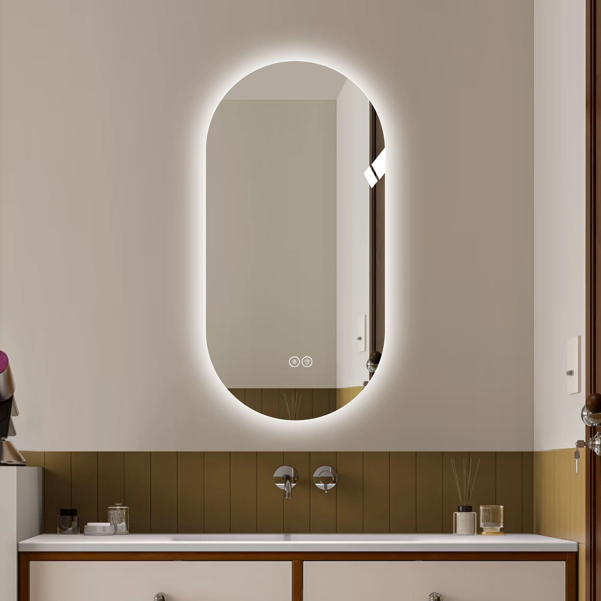 Smart Wall Mounted LED Touch Screen Mirror With Anti-Fog Function And Adjustable Lighting - Image 6