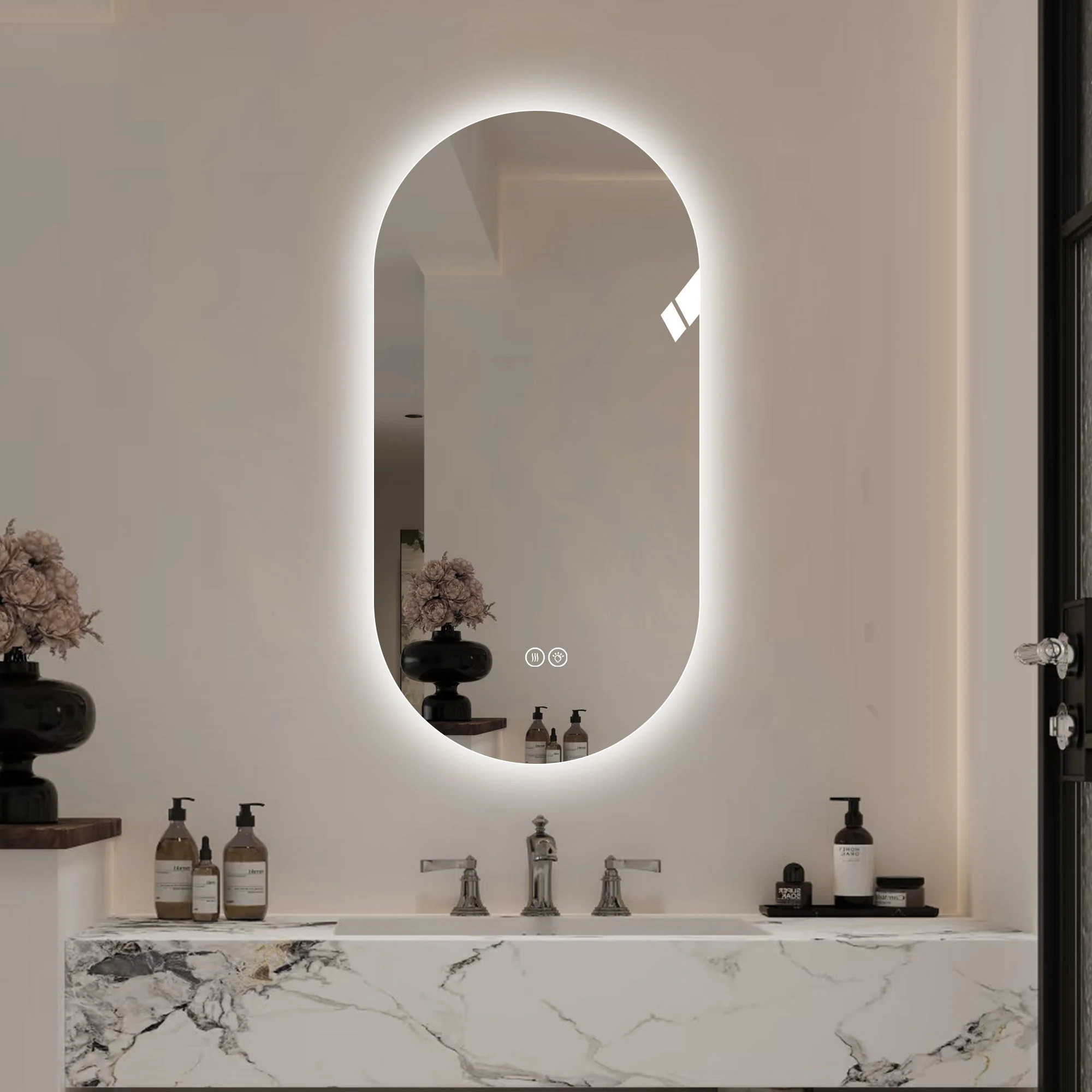 Smart Wall Mounted LED Touch Screen Mirror With Anti-Fog Function And Adjustable Lighting - Image 7