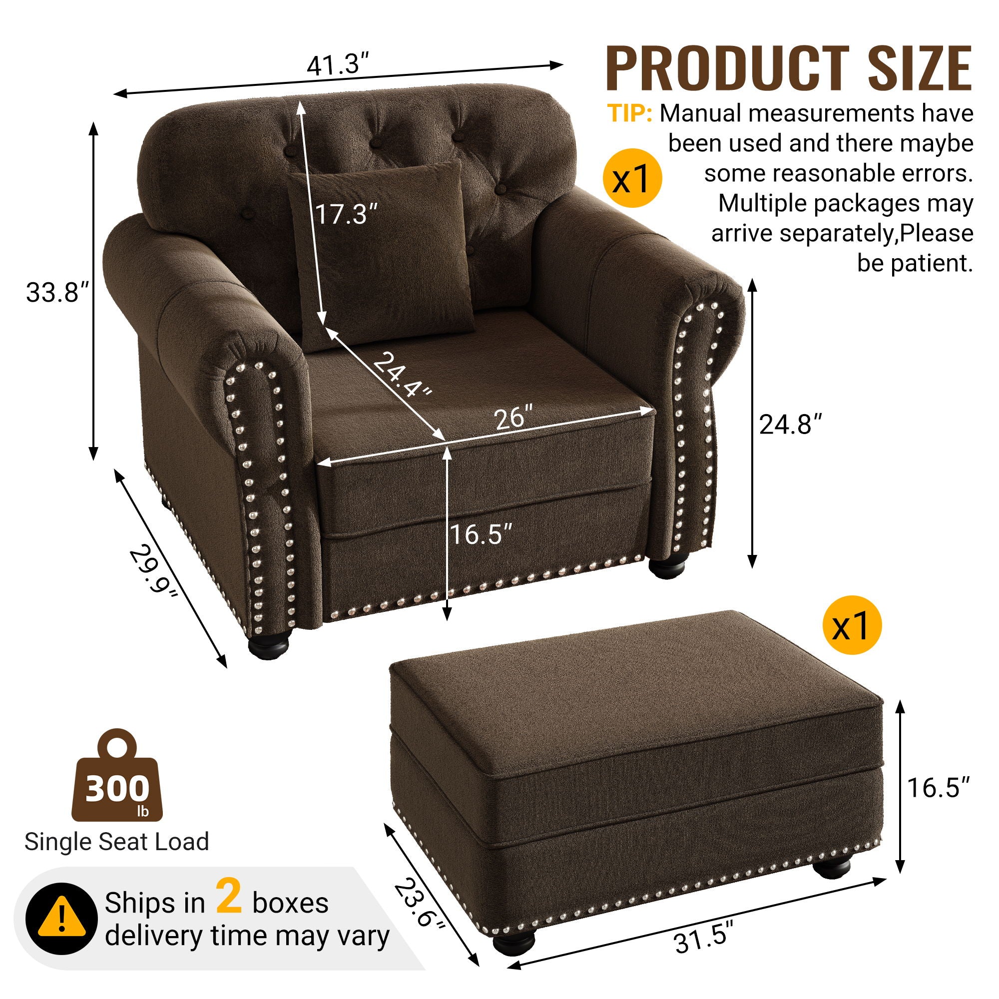 Sofa With Nailhead Trim And Rolled Armrests - Image 3
