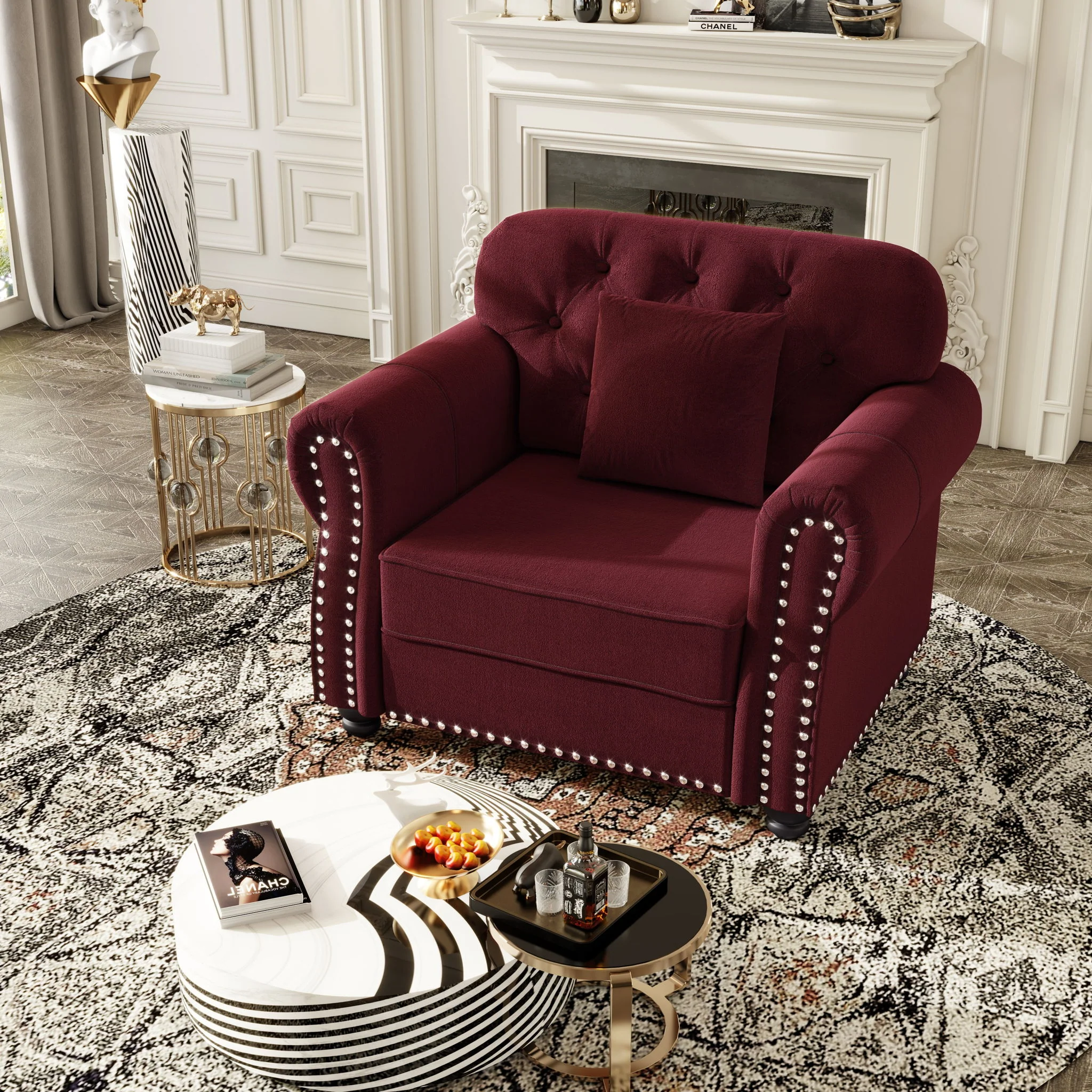 Sofa With Nailhead Trim And Rolled Armrests - Image 6