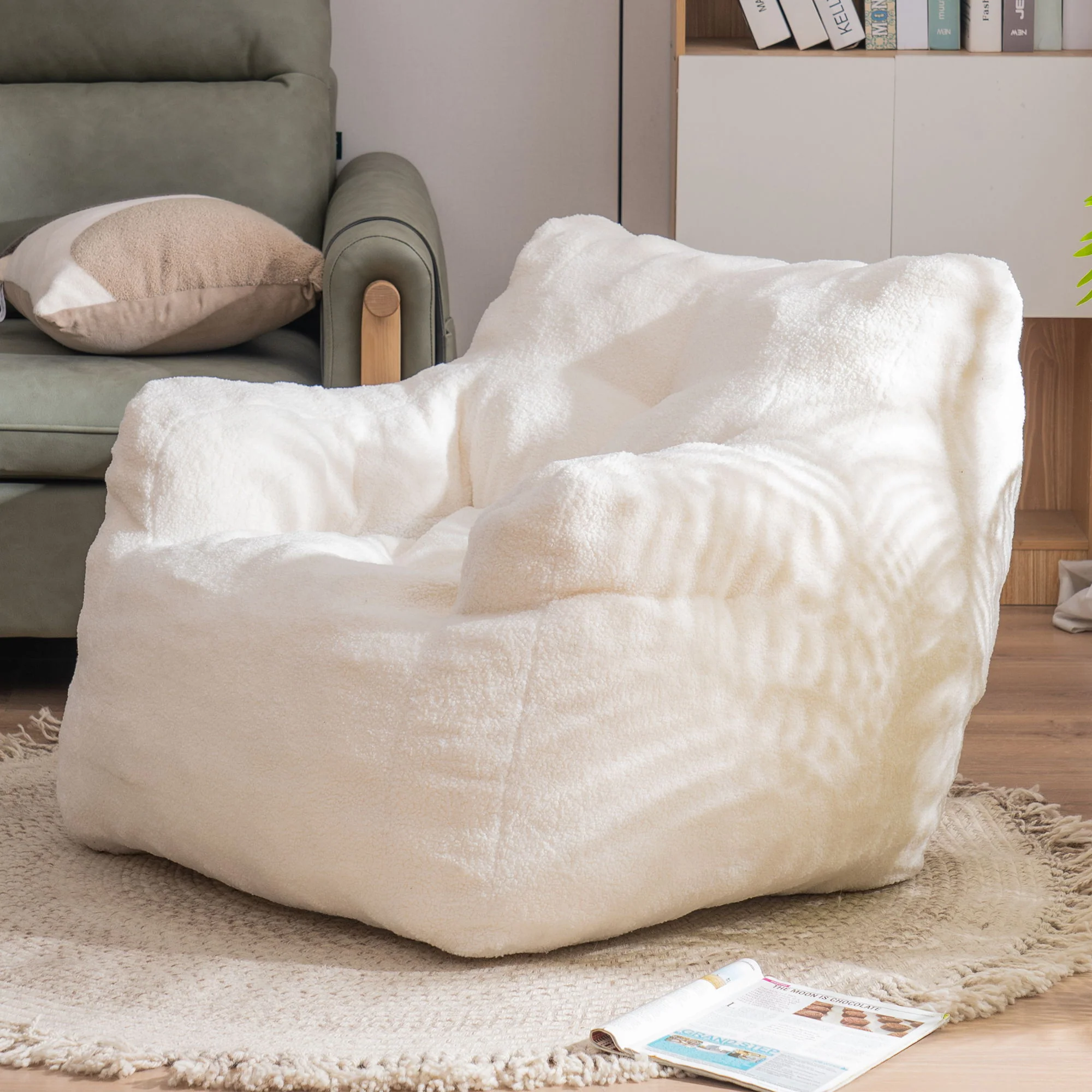 Soft Teddy Fabric Tufted Foam Bean Bag Chair With Teddy Fabric - Image 20