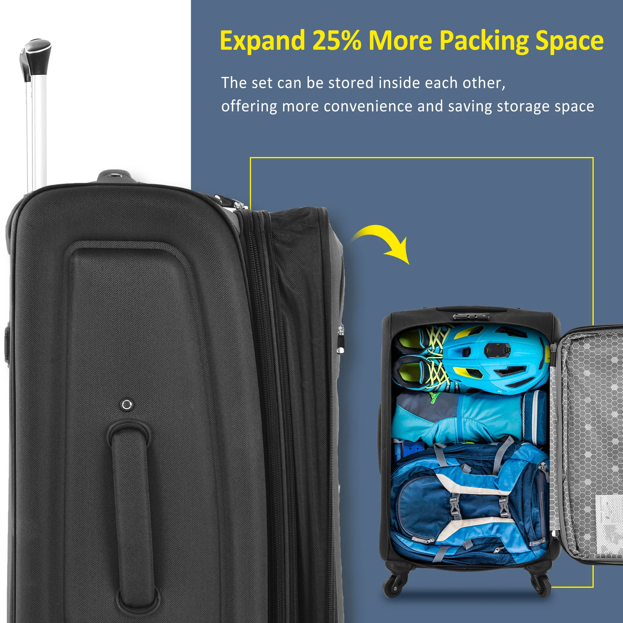 Softside Luggage Expandable 3 Piece Set Suitcase Upright Spinner Softshell Lightweight Luggage Travel Set - Image 10