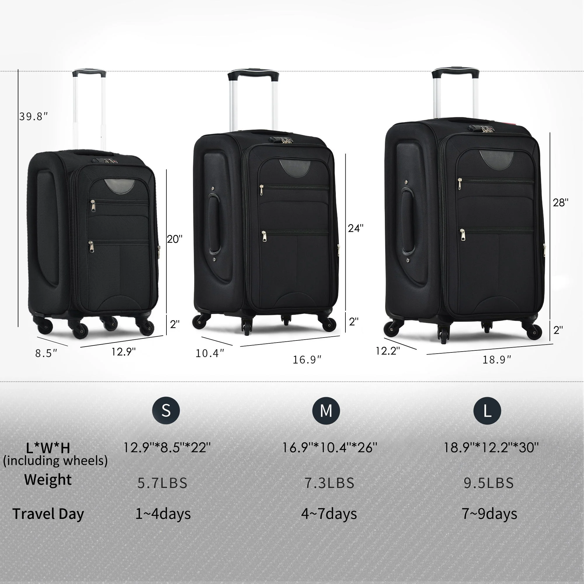 Softside Luggage Expandable 3 Piece Set Suitcase Upright Spinner Softshell Lightweight Luggage Travel Set - Image 9