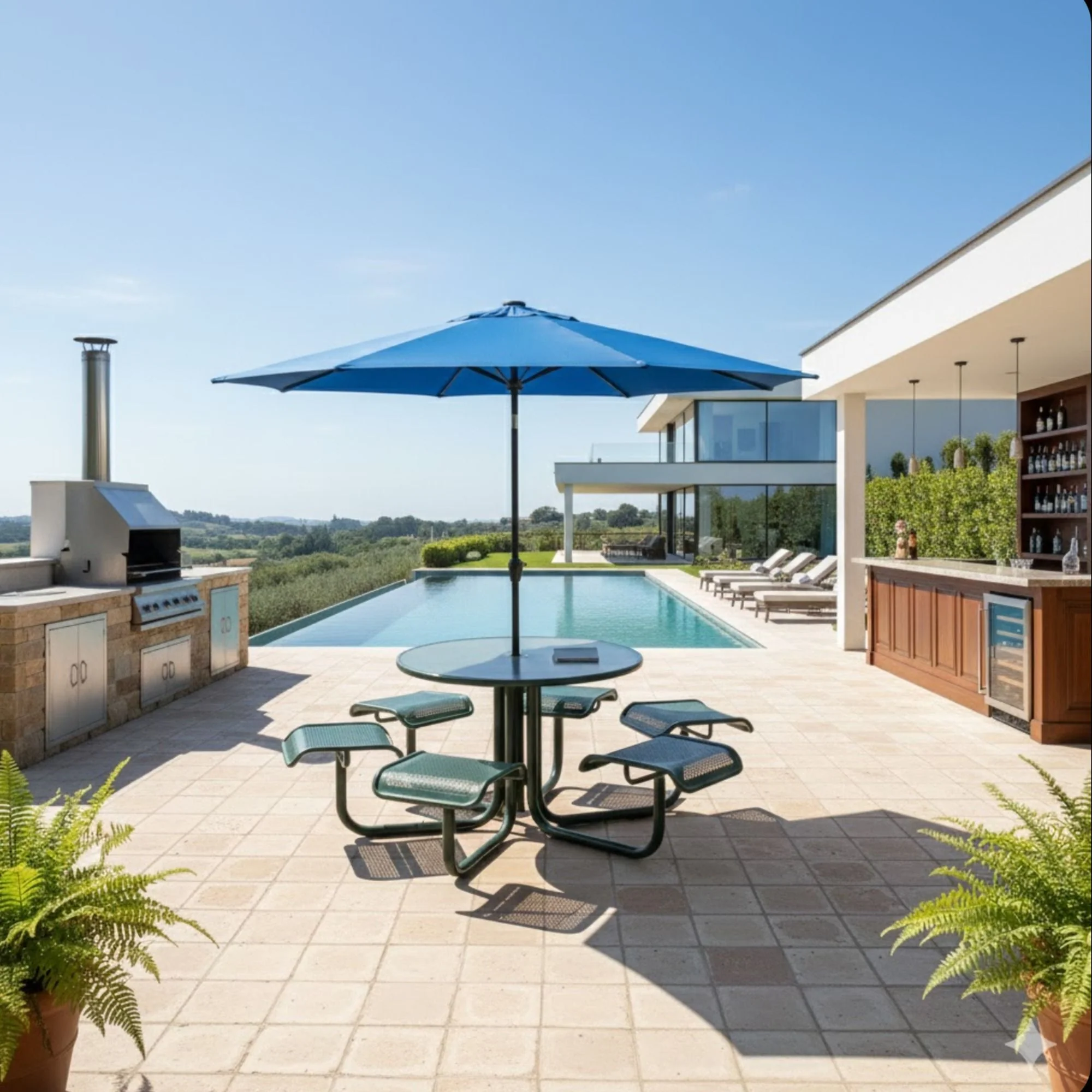 Solar LED Patio Umbrella With Crank Lift And Tilt, 8 Ribs, UV Resistant Canopy For Pool, Backyard & Patio (Without Base) - Blue - Image 2