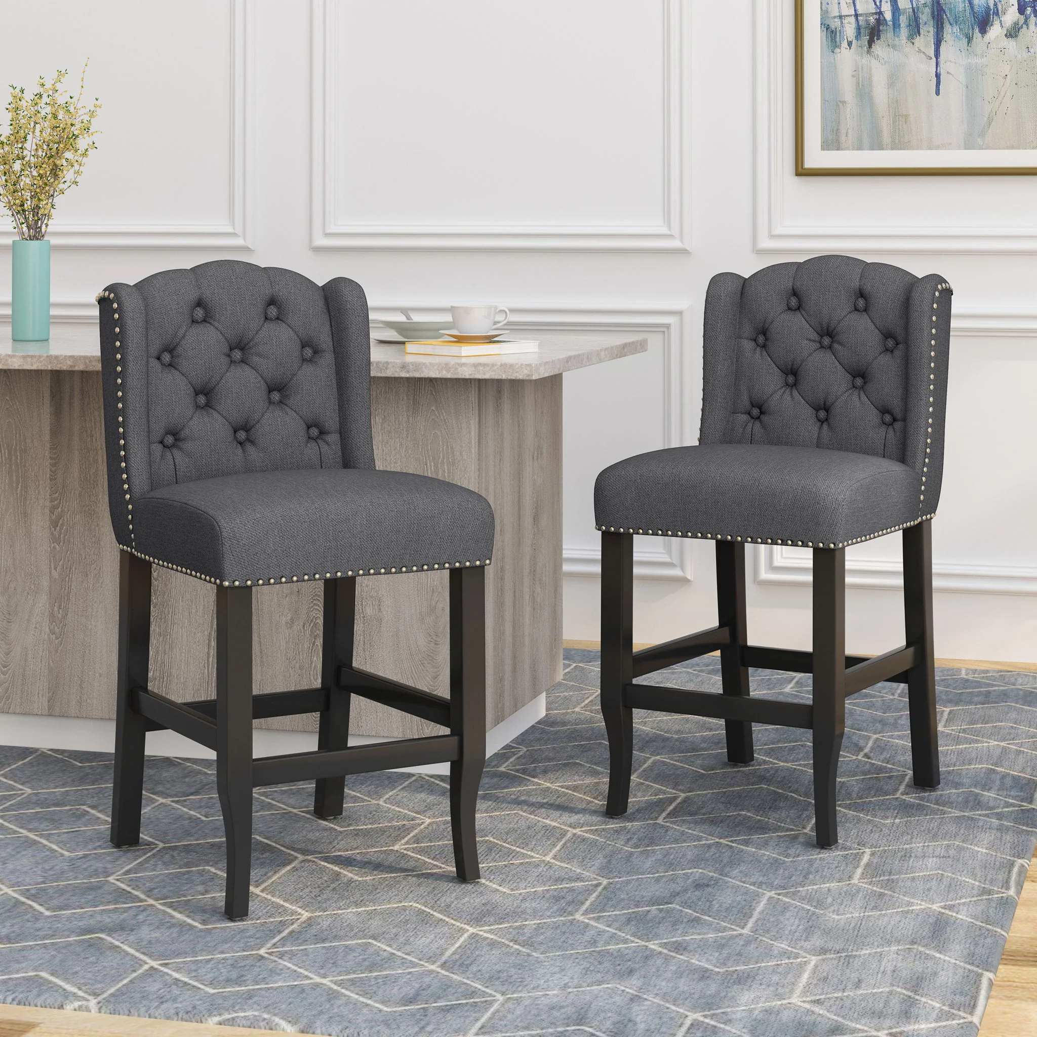 Vienna - Fabric Tufted Counter Stool With Nailhead Accents (Set of 2) - Image 9