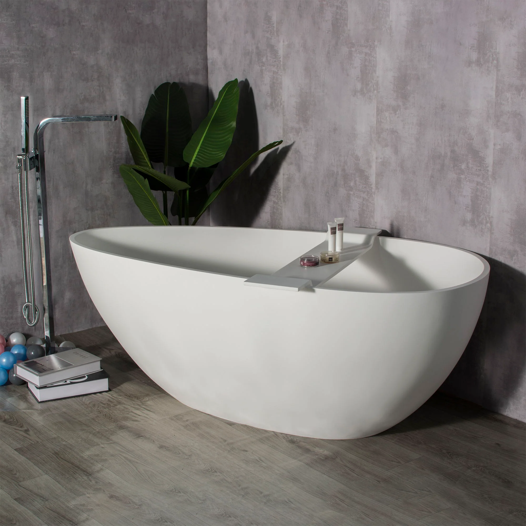 Solid Surface Stone Resin Freestanding Egg Shape Bathtub For The Bathroom - Matte White - Image 2