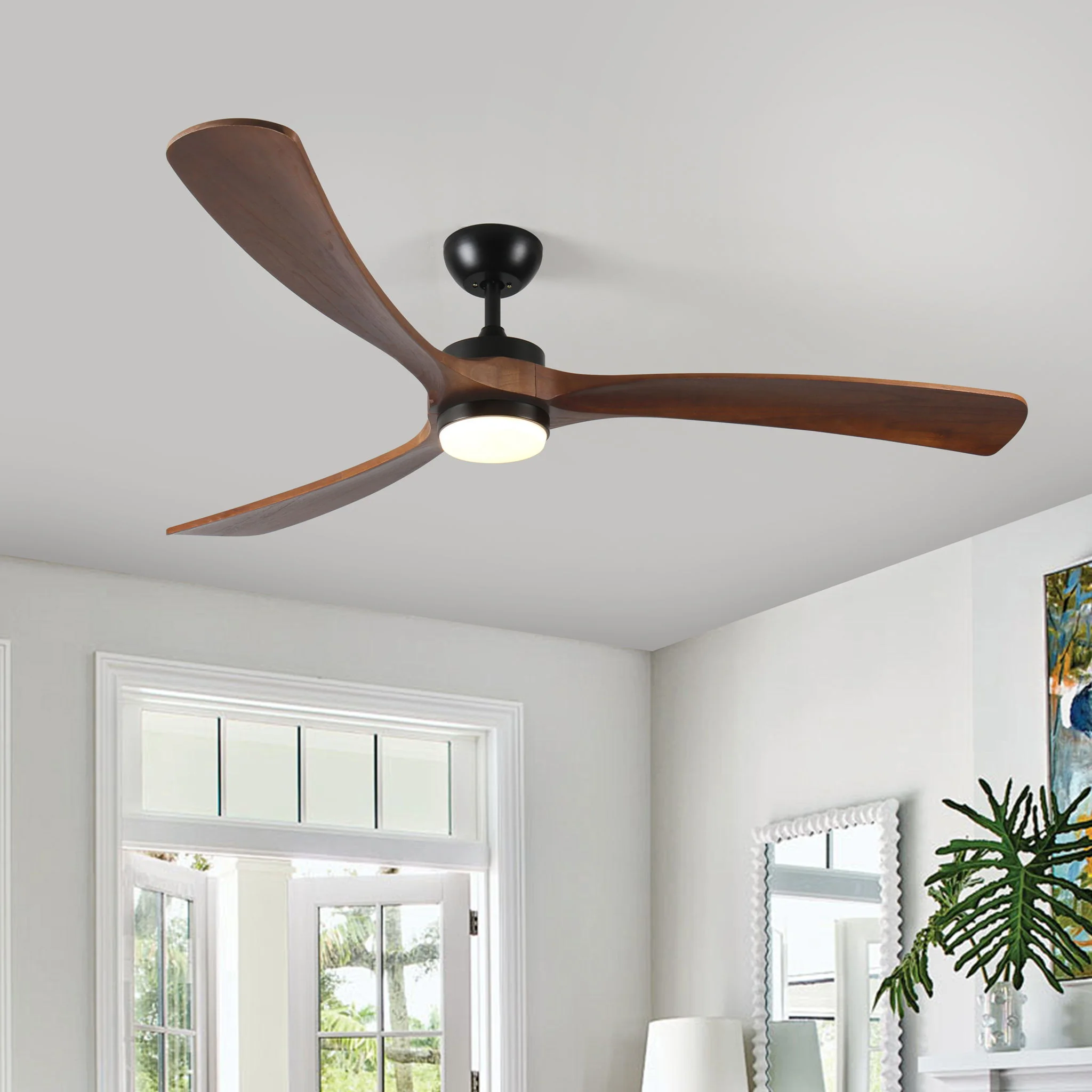Solid Wood Ceiling Fan With Lights And Remote Control Indoor Outdoor Ceiling Fan 3 Wooden Blades Modern Ceiling Fan For Porch Living Room Bedroom - Image 2