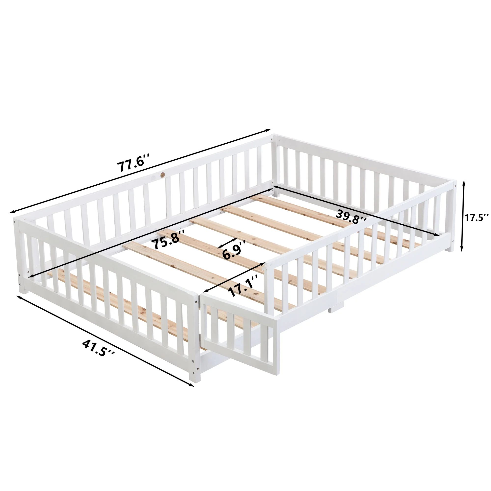 Solid Wood Floor Bed With Door And Fence For Children - Image 5