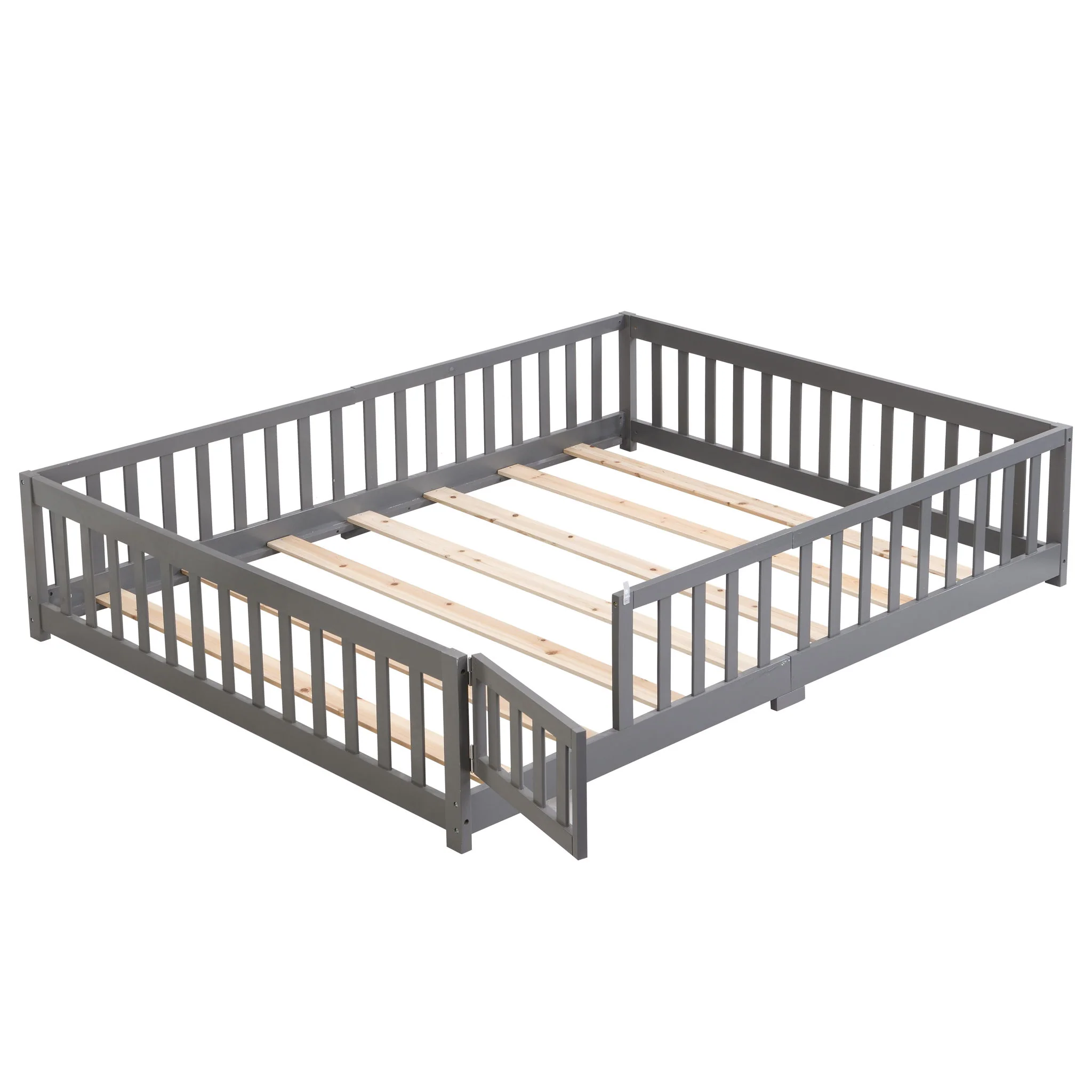 Solid Wood Floor Bed With Door And Fence For Children - Image 7