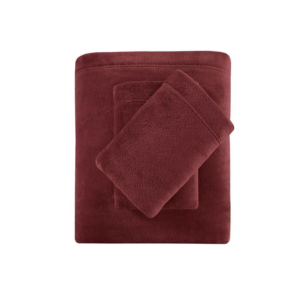 Soloft Plush - 4 Piece King Micro Plush Sheet Set - Burgundy - Image 3