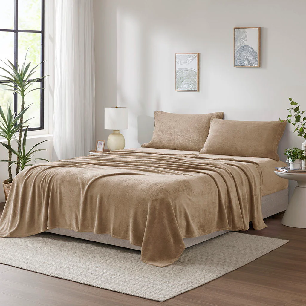 Soloft Plush - 4 Piece King Micro Plush Sheet Set - Taupe