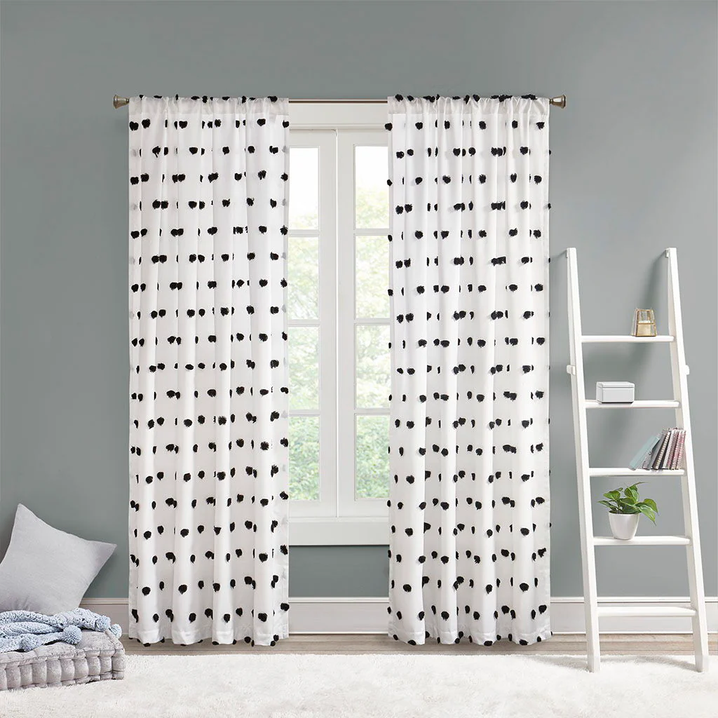 Sophie - 63" Pom Pom Embellished Window Panel - Black