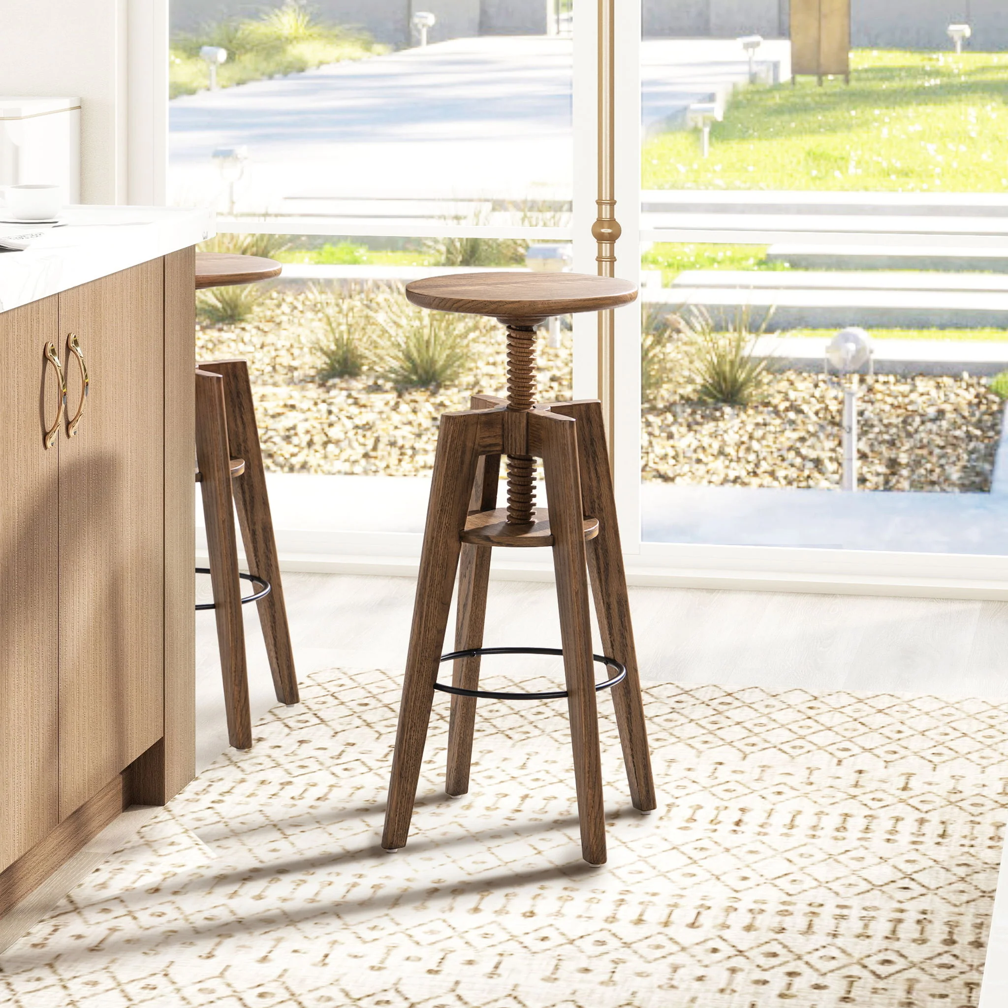 Spencer - Minimalist Oak Adjustable Bar Counter Stool - Walnut Brown Oak - Image 2