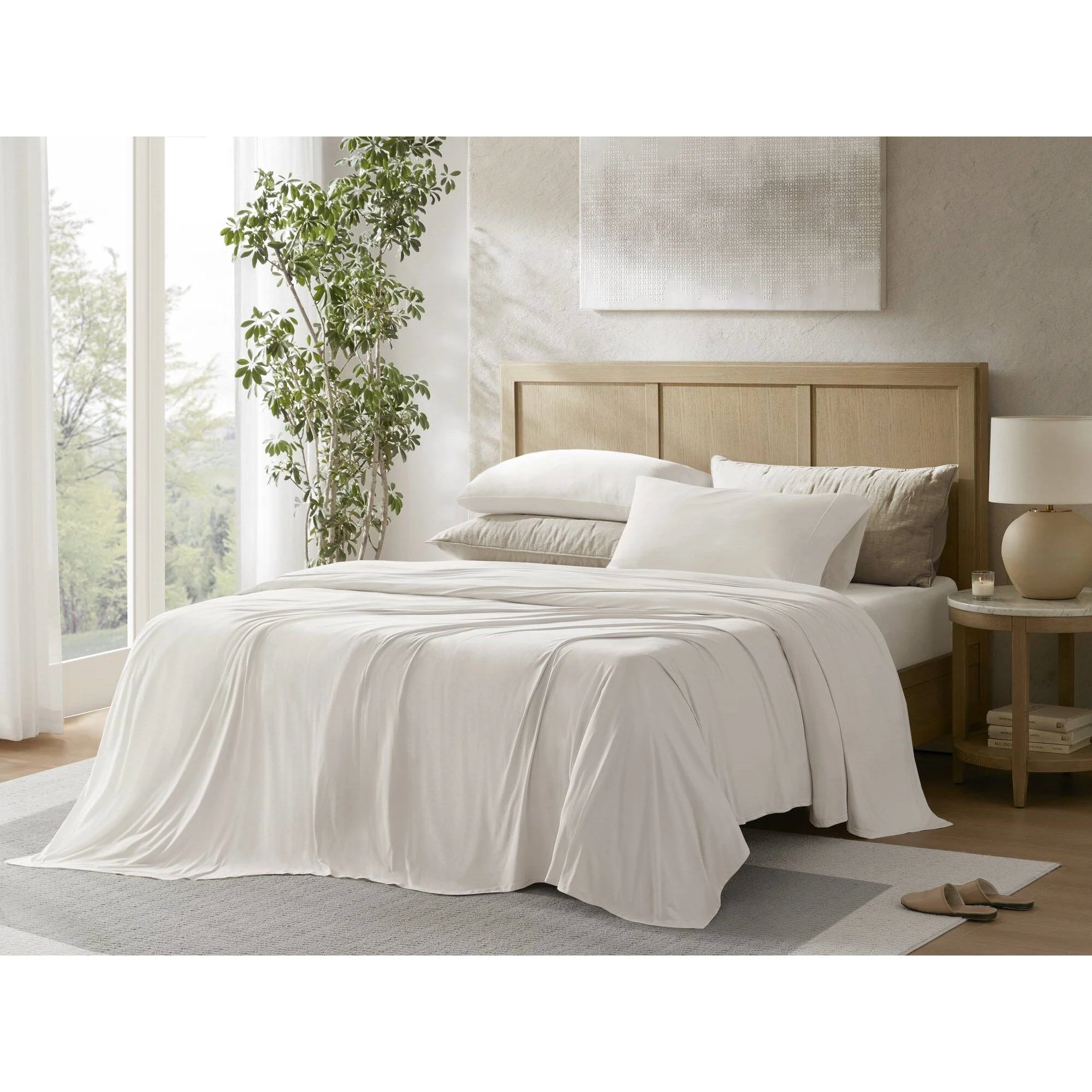 Split King Stretch Jersey Sheet Set - White - Image 4