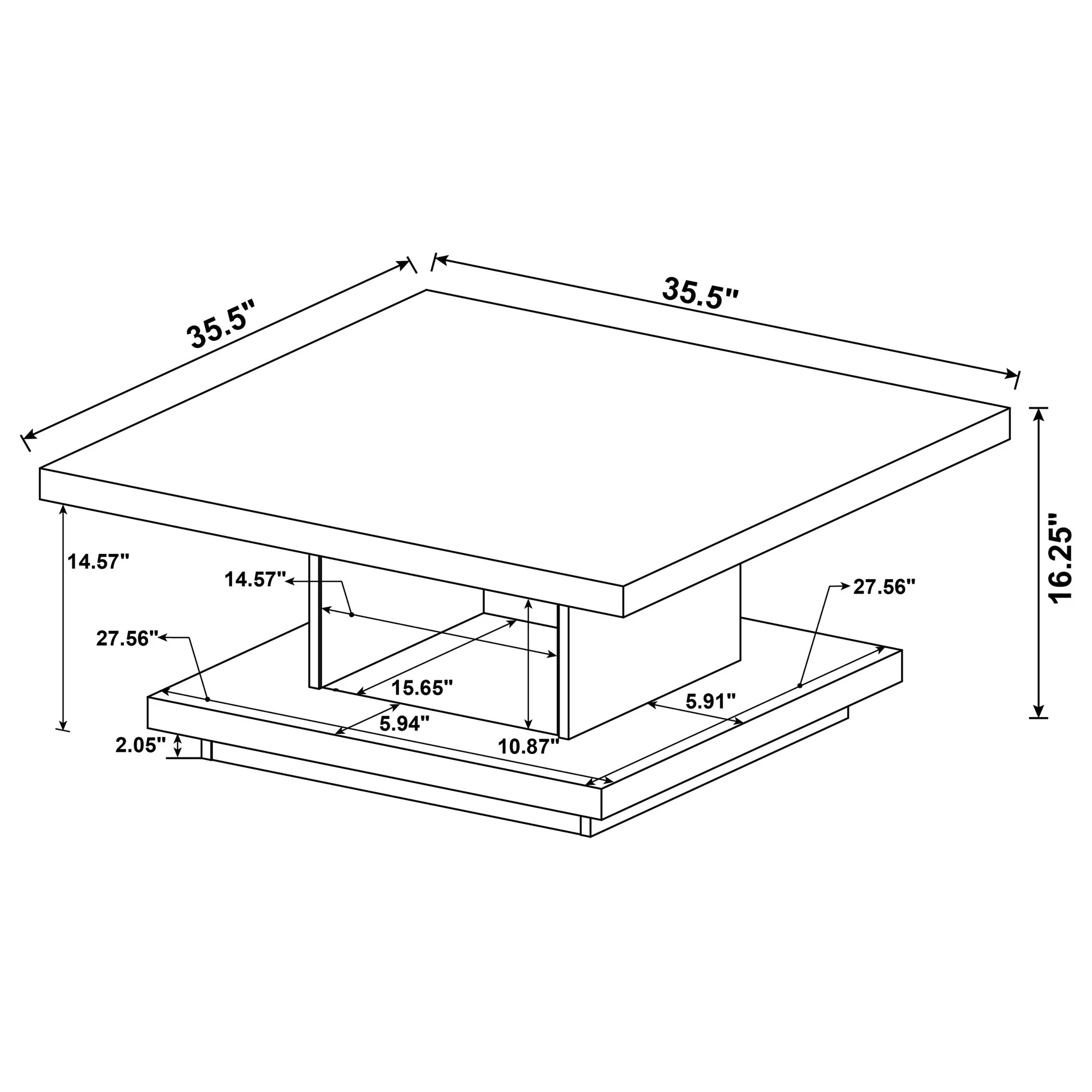 Square Coffee Table With Geometric Design And Storage Shelf - Cappuccino - Image 3