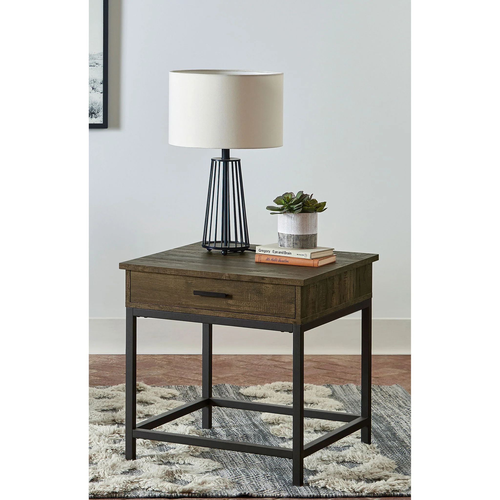 Square End Table With 1 Drawer - Brown - Image 4