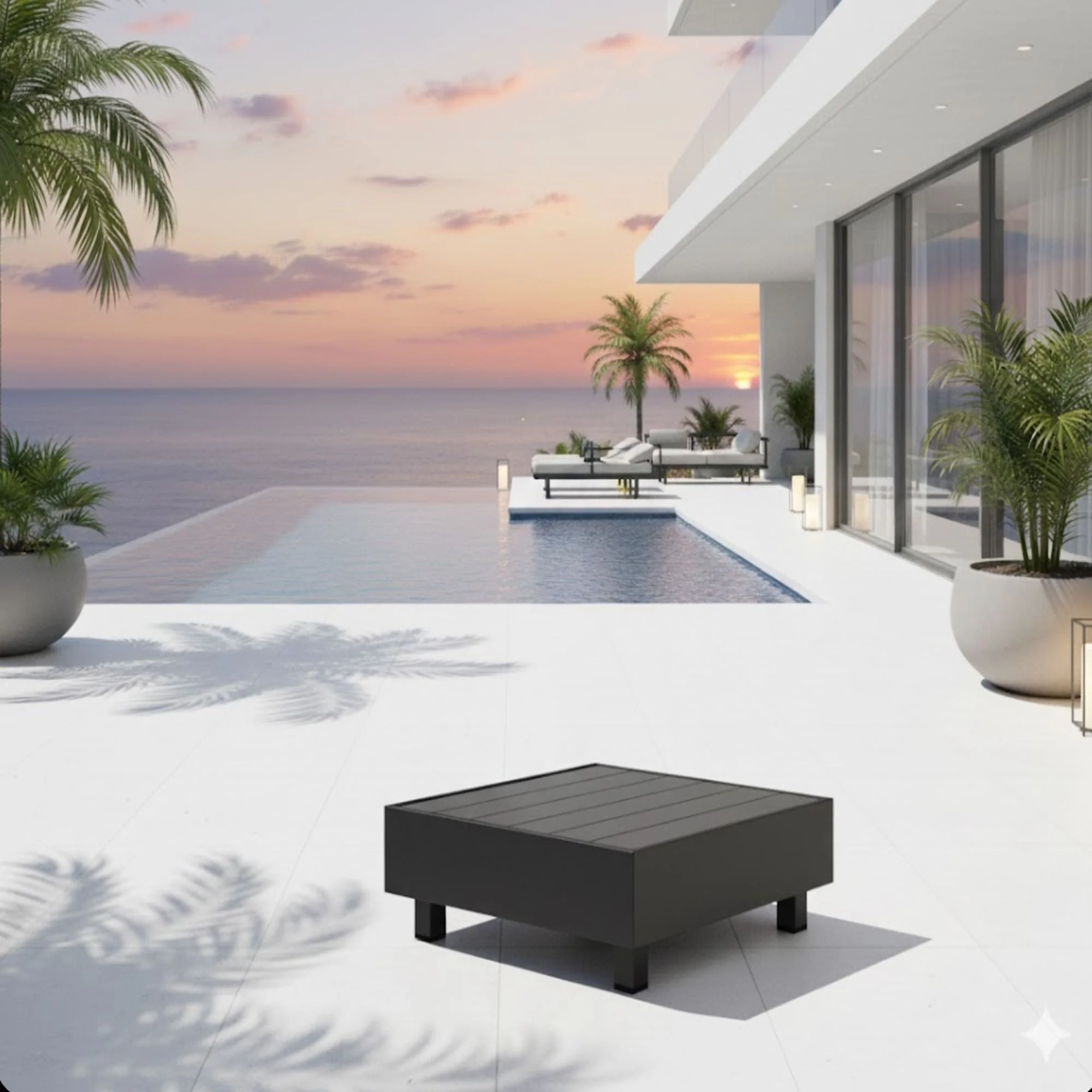 Square Slatted Patio Coffee Table With Rust Resistant Accents - Gray - Image 3