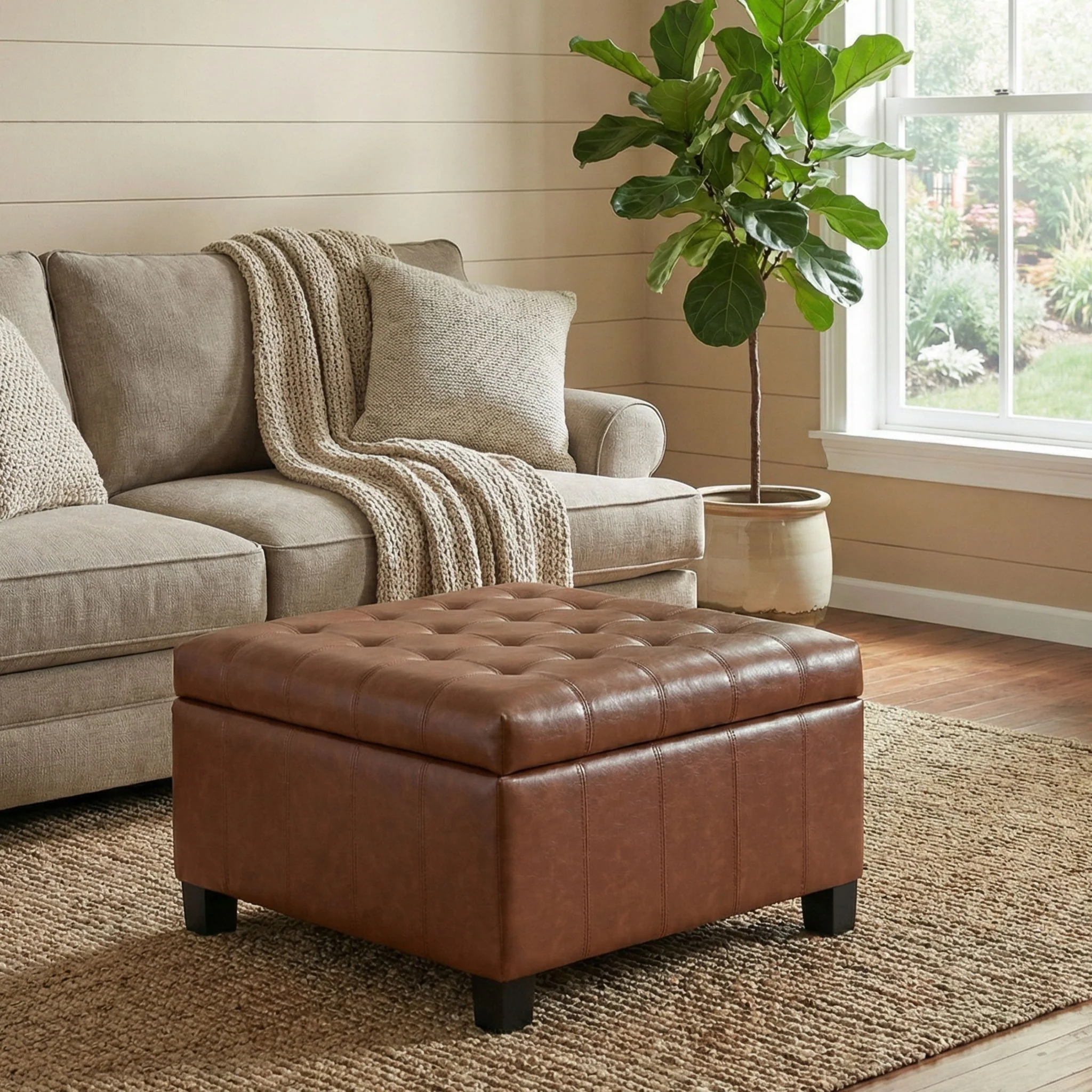 Square Tufted Indoor Ottoman With Lift-Top Storage - Image 6