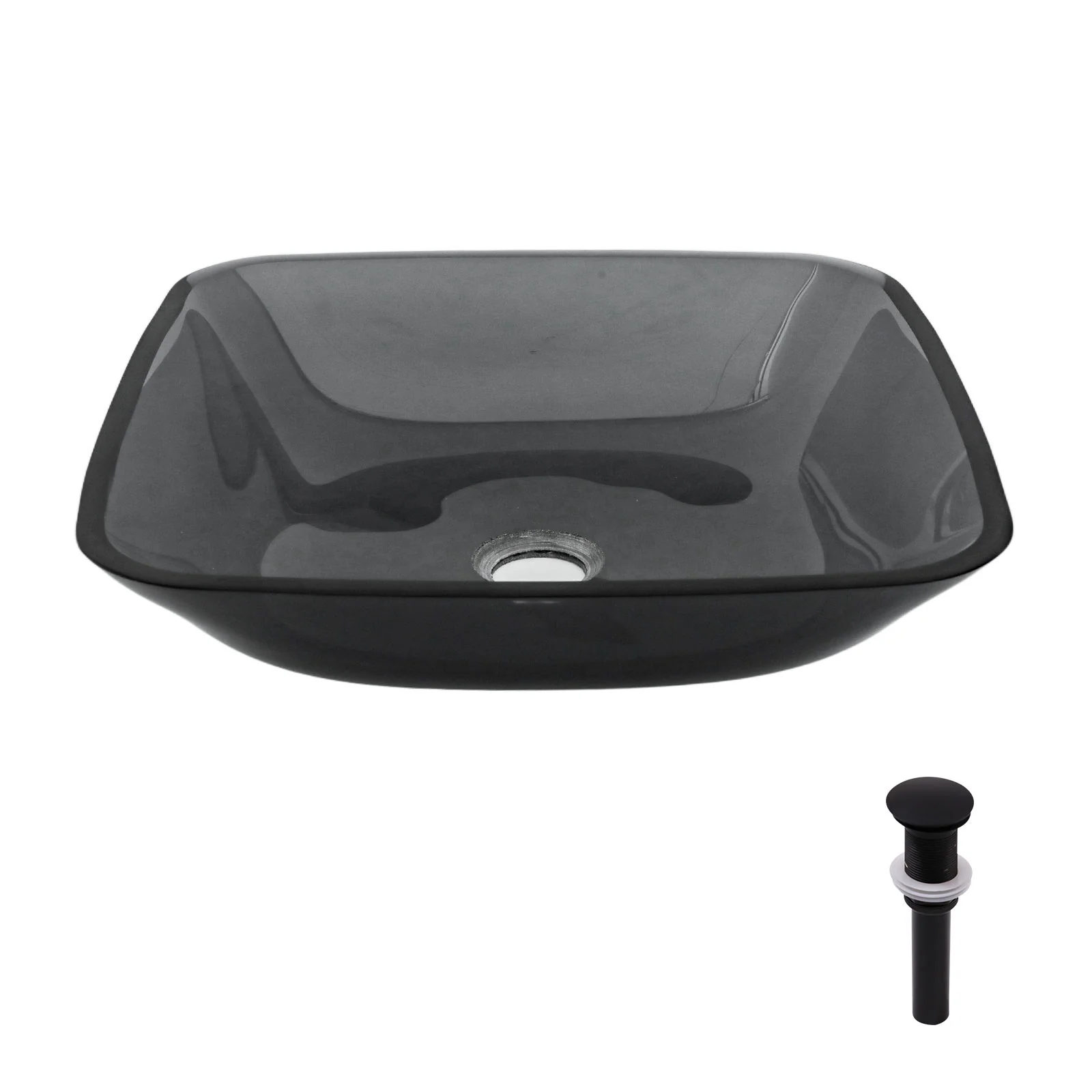 Square Vessel Sink For Bathroom, Above Counter Design With Pop Up Drain, Smooth Rounded Edges - Gray