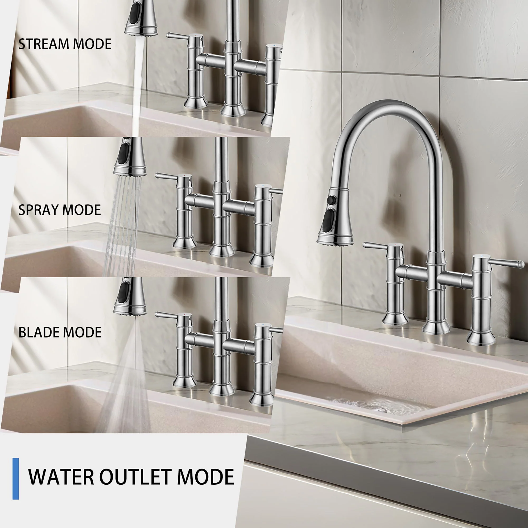 Stainless Steel Kitchen Faucet With Pull Down Sprayer For Bar, Laundry, RV Utility Sink - Brushed Nickel - Image 3