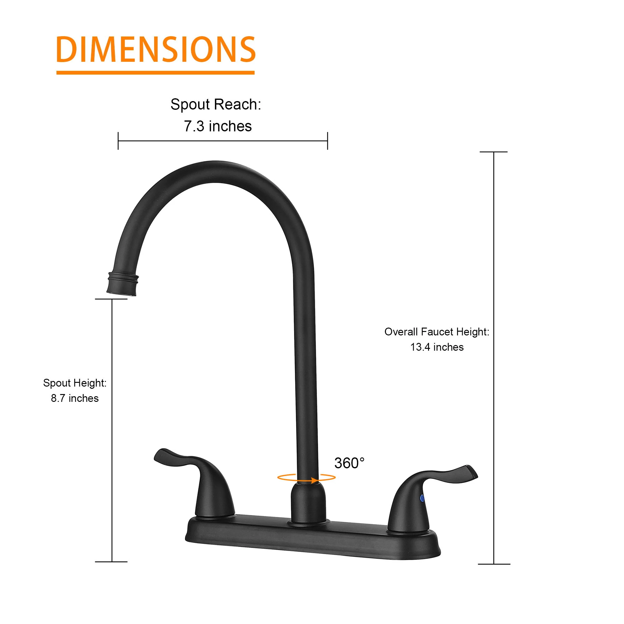 Stainless Steel Kitchen Sink Faucet With 2 Handles, 3 Hole Installation - Image 7