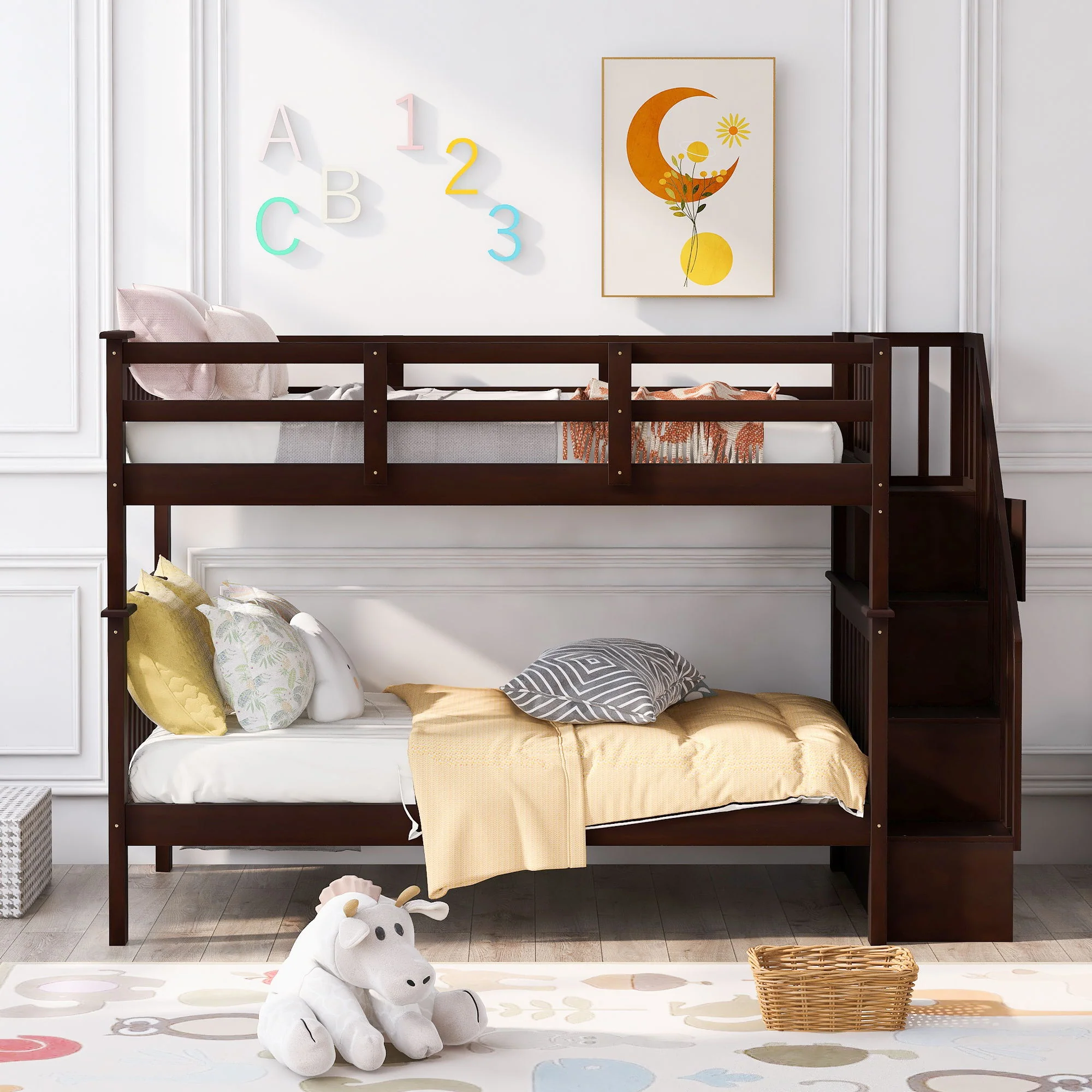 Stairway Bunk Bed With Storage And Guard Rail For Bedroom - Image 24