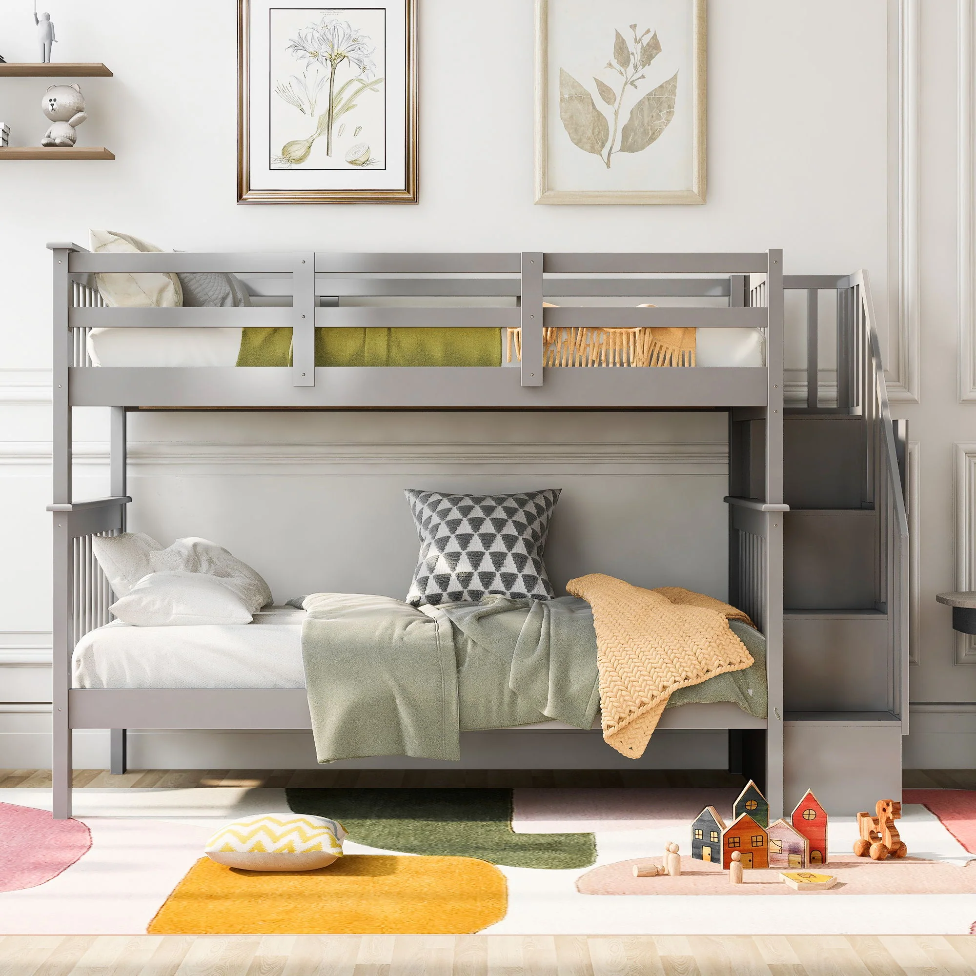 Stairway Bunk Bed With Storage And Guard Rail For Bedroom - Image 44