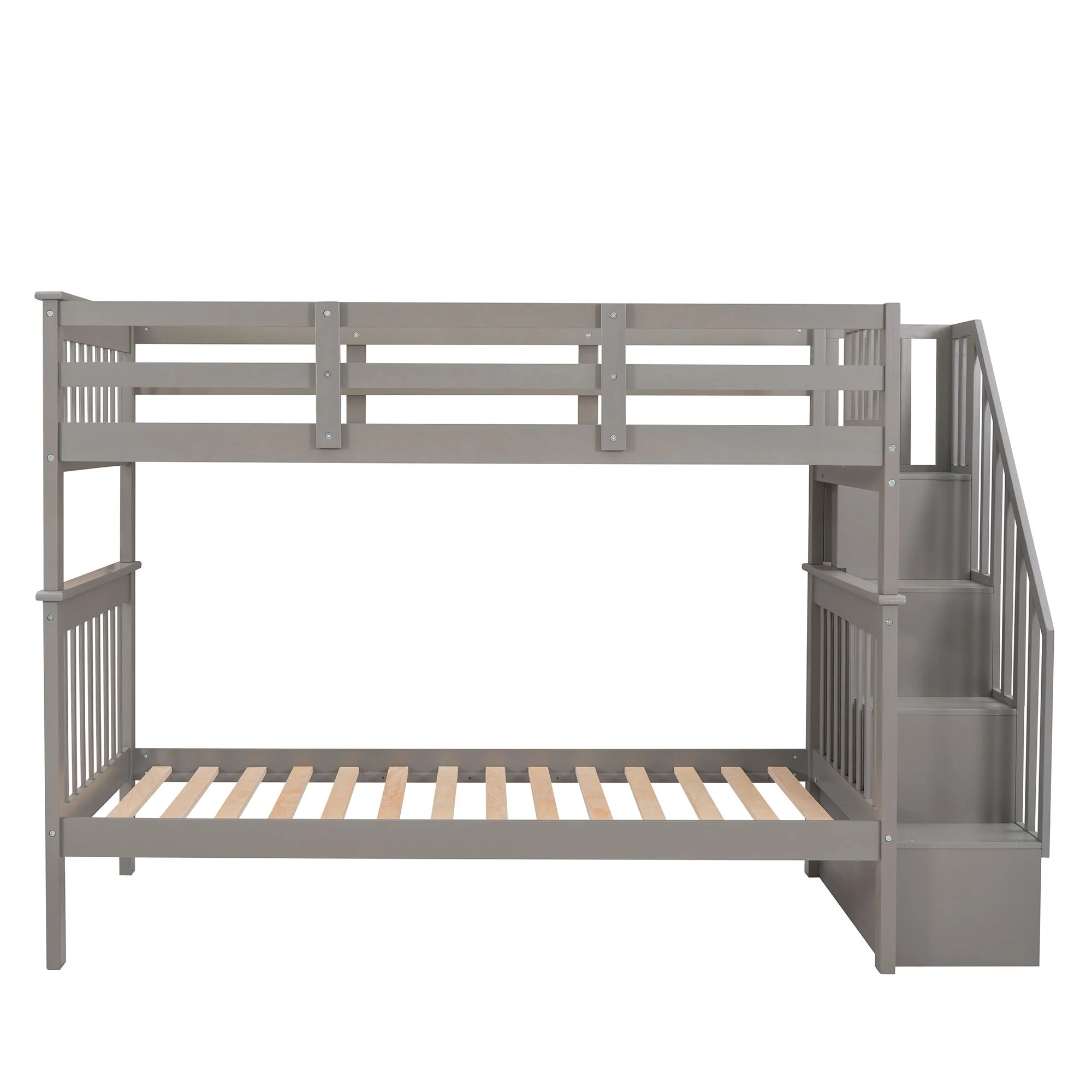 Stairway Bunk Bed With Storage And Guard Rail For Bedroom - Image 7