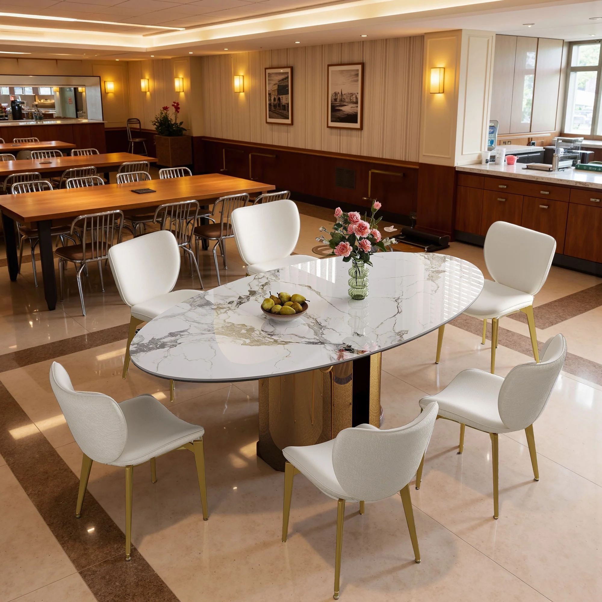 Steel Base Oval Sintered Stone Dining Table With Chairs - Image 2