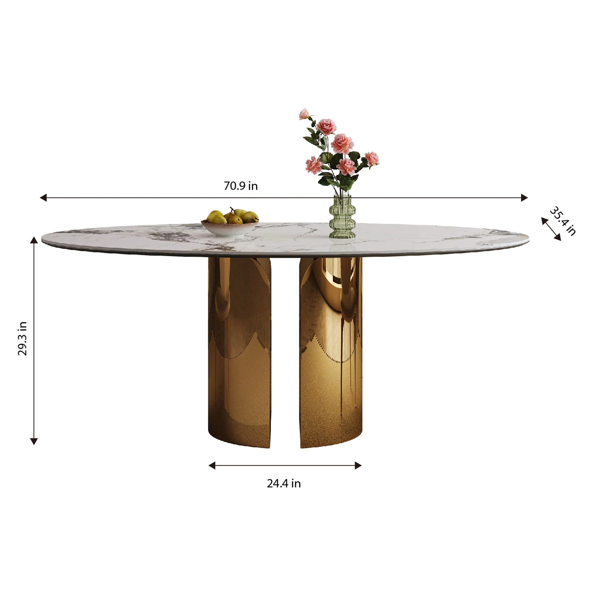 Steel Base Oval Sintered Stone Dining Table With Chairs - Image 5