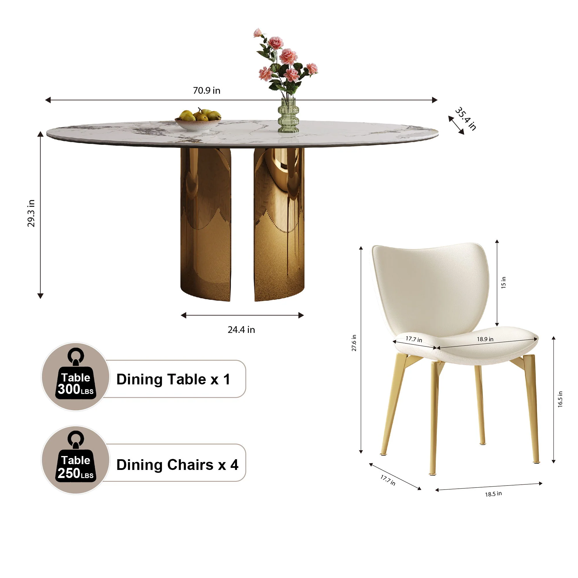 Steel Base Oval Sintered Stone Dining Table With Chairs - Image 6