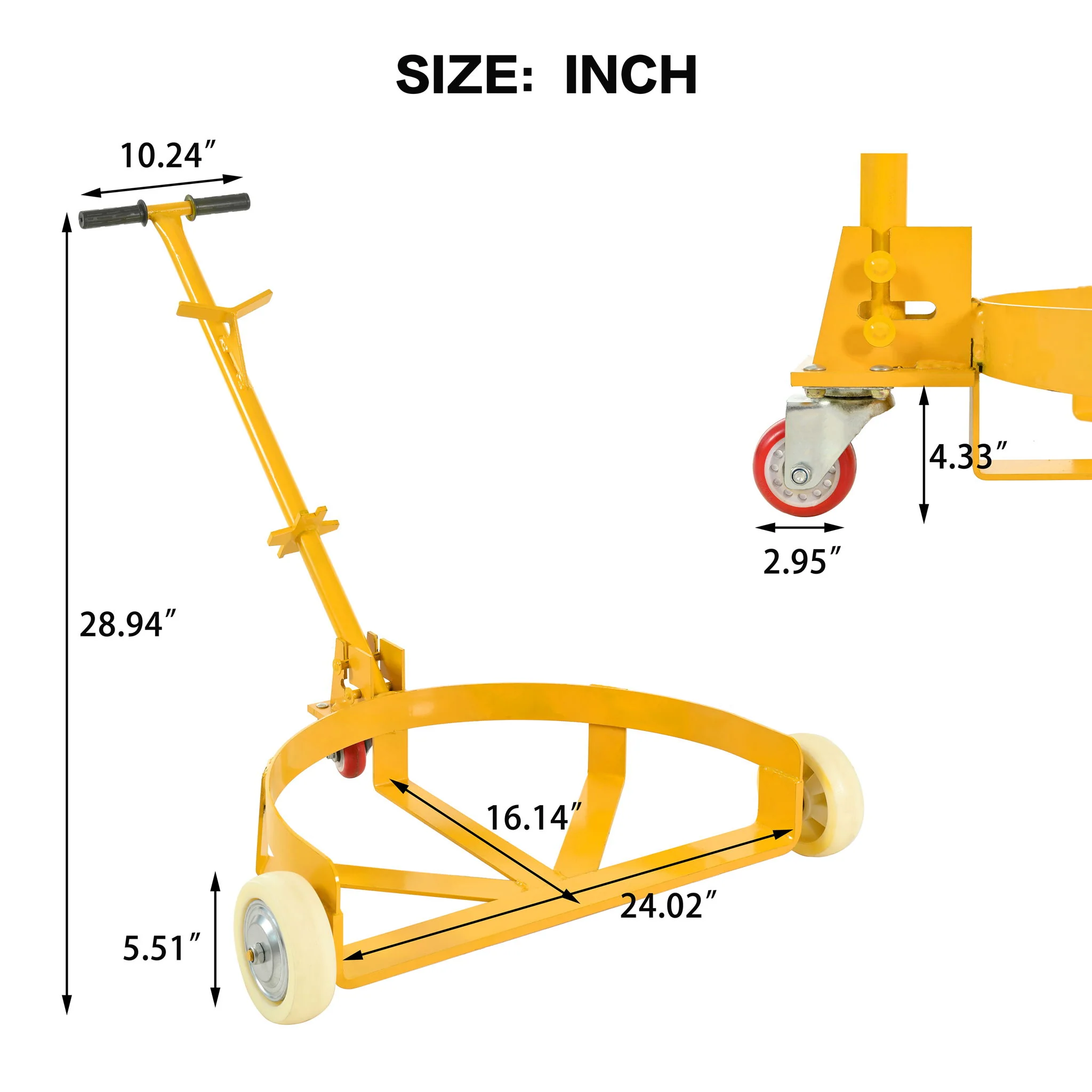Steel Drum Dolly 55 Gallon Capacity Oil Barrel Mover With Wheels Low Profile Caddy - Yellow - Image 3