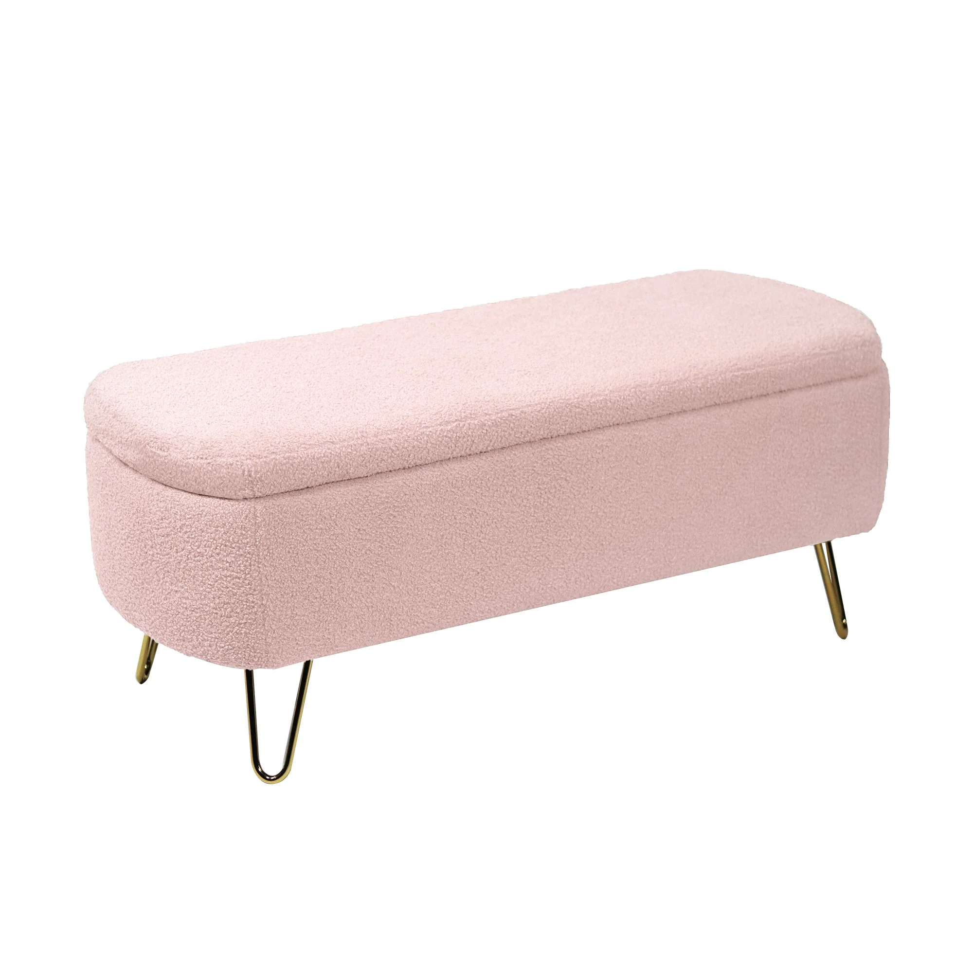Storage Ottoman Bench For End Of Bed Legs, Modern Camel Faux Fur Entryway Bench Upholstered Padded With Storage For Living Room Bedroom - Image 5