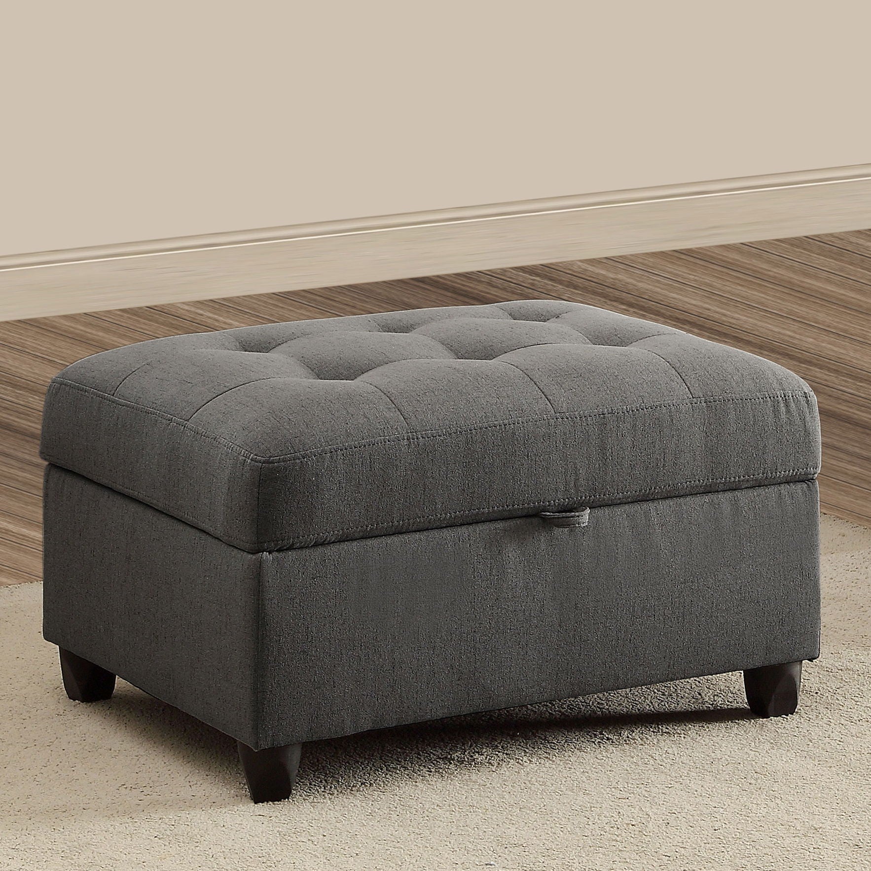 Storage Ottoman With Tufted Design - Gray - Image 3