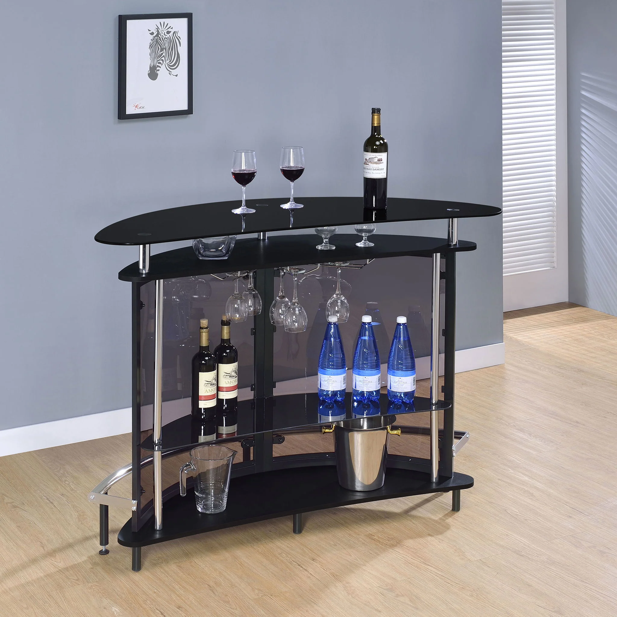 Strick & Bolton - Freestanding Glass Top Home Bar Wine Cabinet With Panels - Black - Image 3