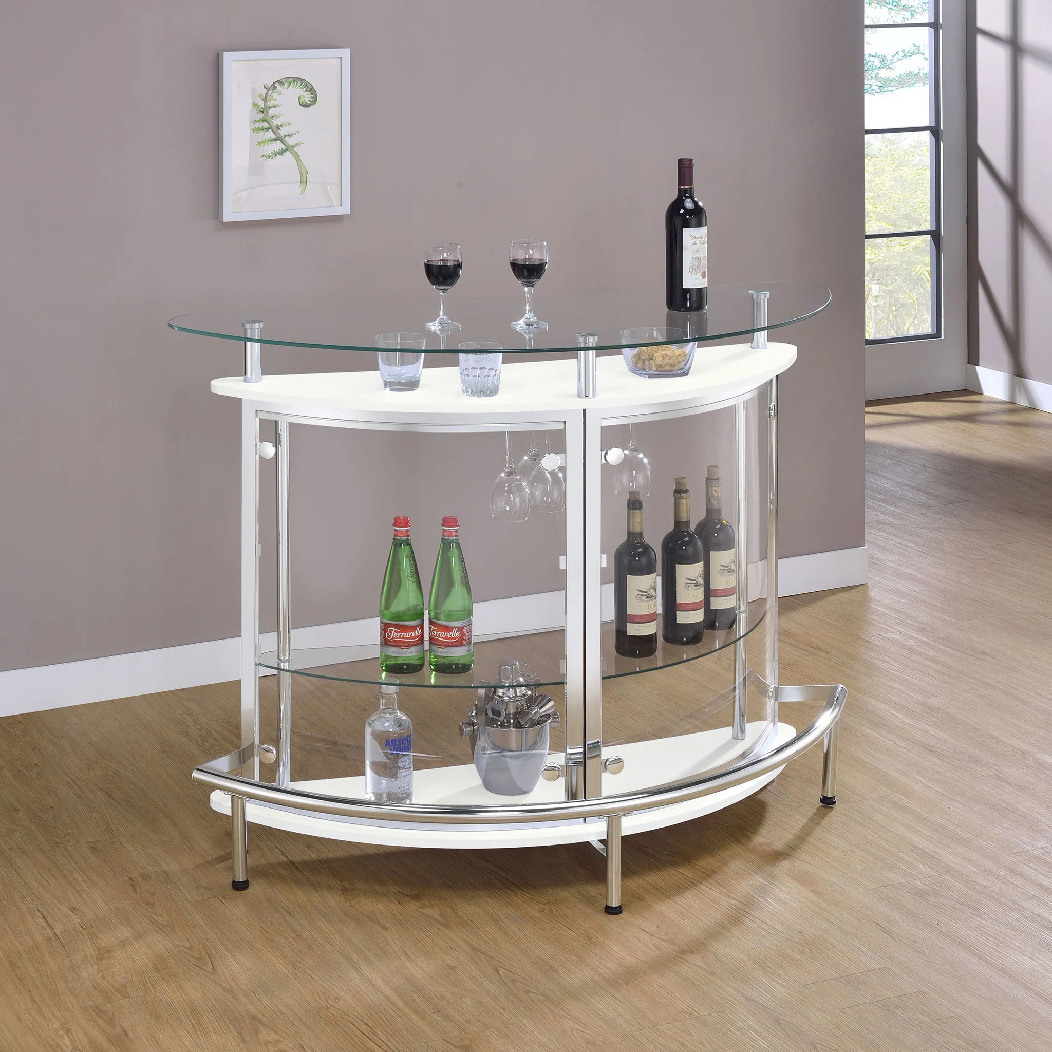 Strick - Freestanding Glass Top Home Bar Wine Cabinet - White - Image 3