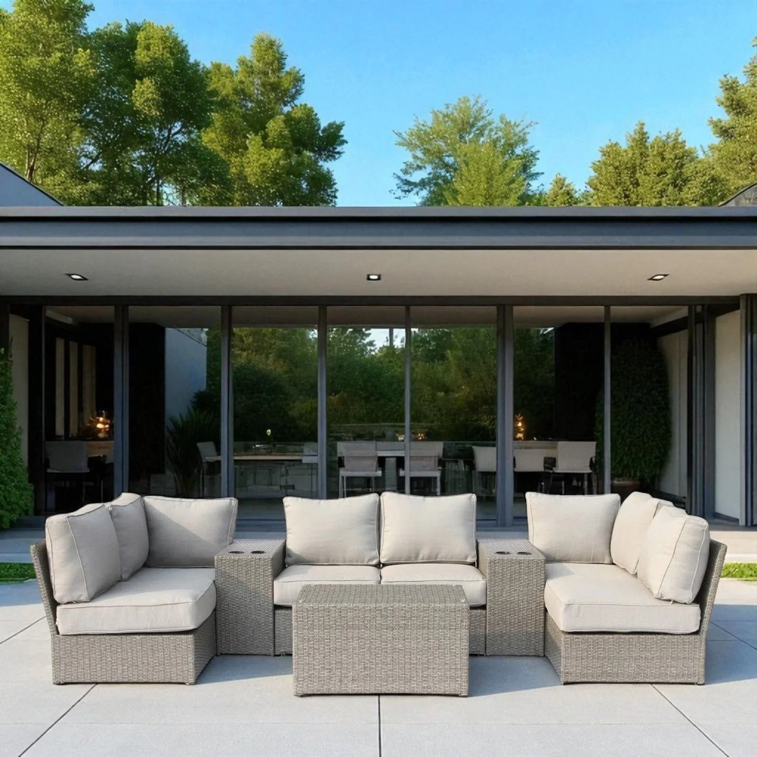 Comfortable Modern Patio Rattan Sectional Set With Cushions - Image 82