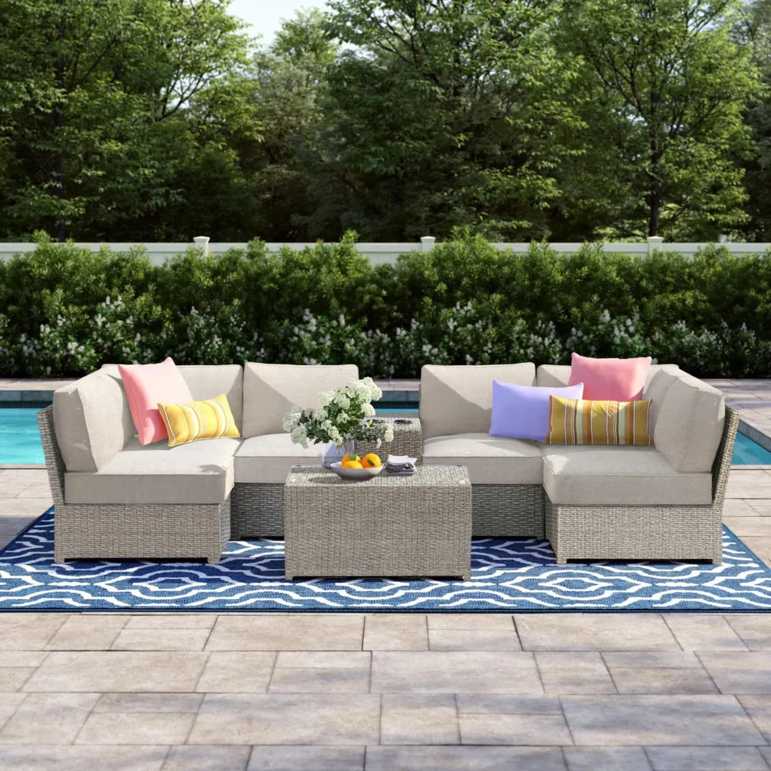 Comfortable Modern Patio Rattan Sectional Set With Cushions - Image 94